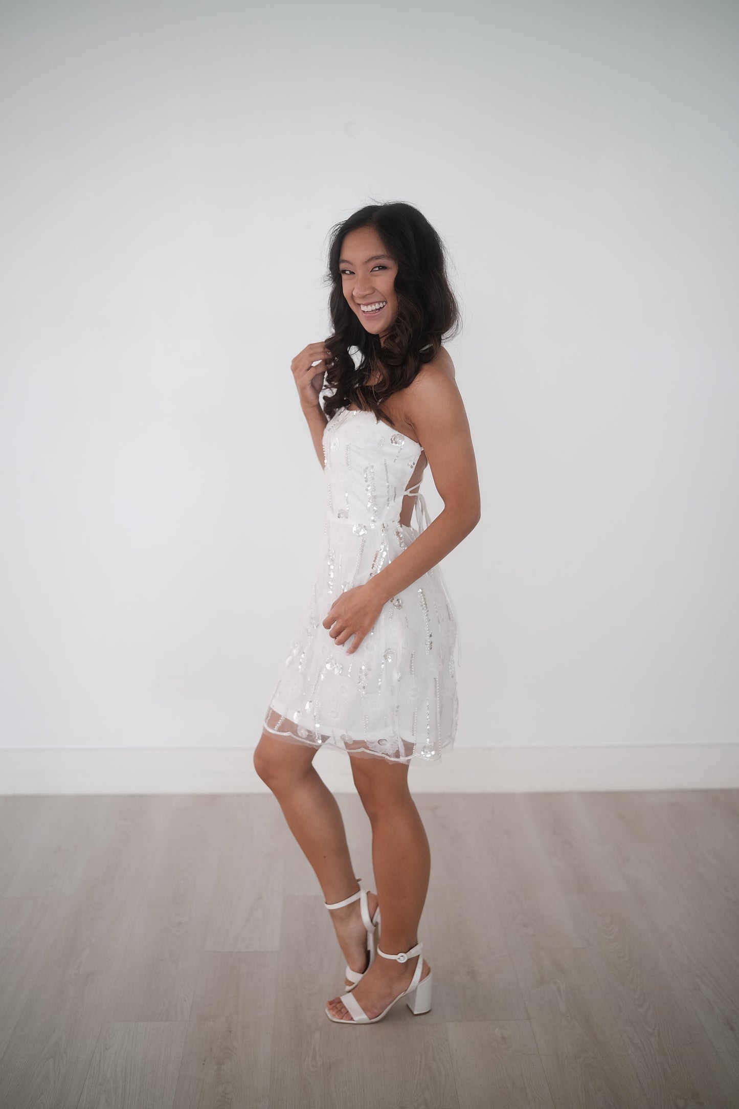 Floral Sequin Lace-Up Mini Dress