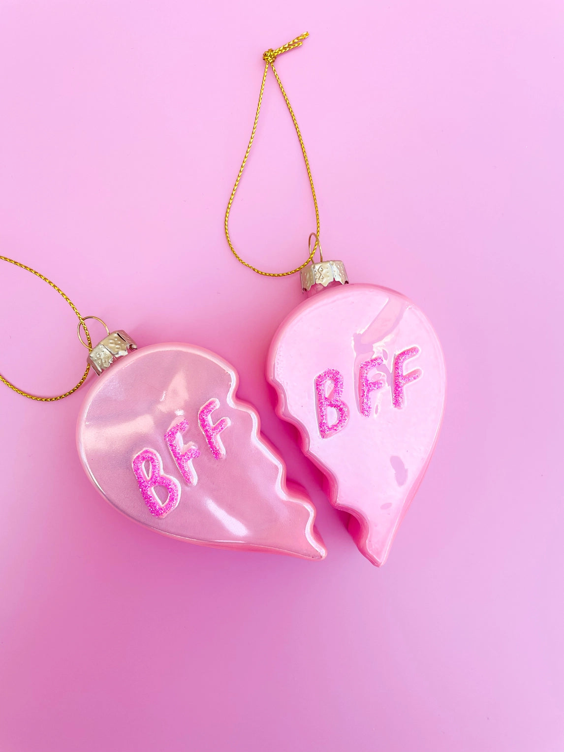 Glittered Bff Heart Christmas Ornament Set