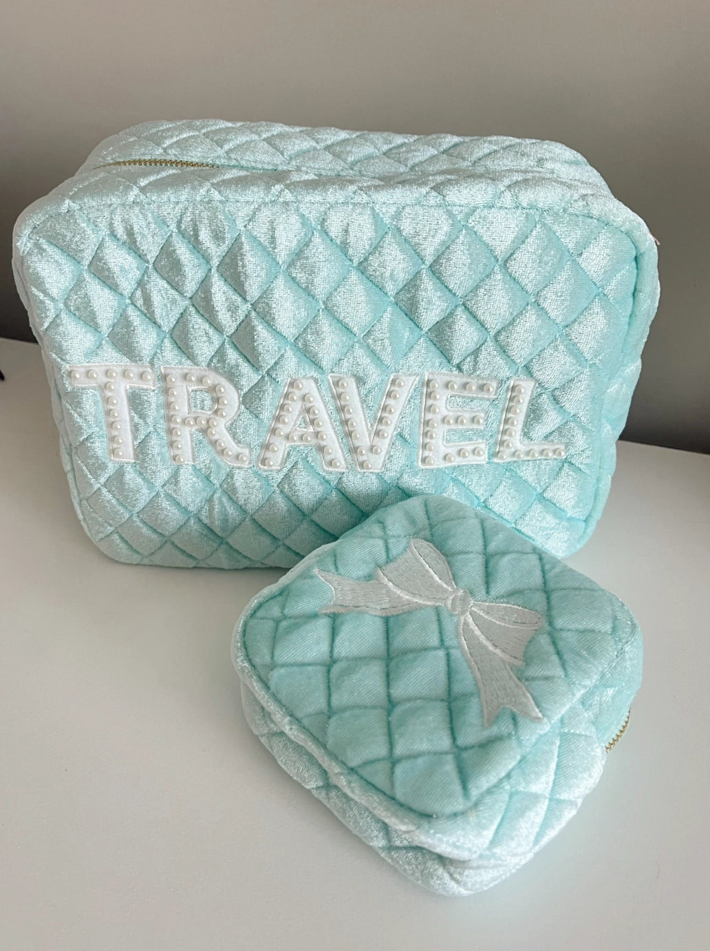 Mini Blue Velvet Bow Travel Bow Bag
