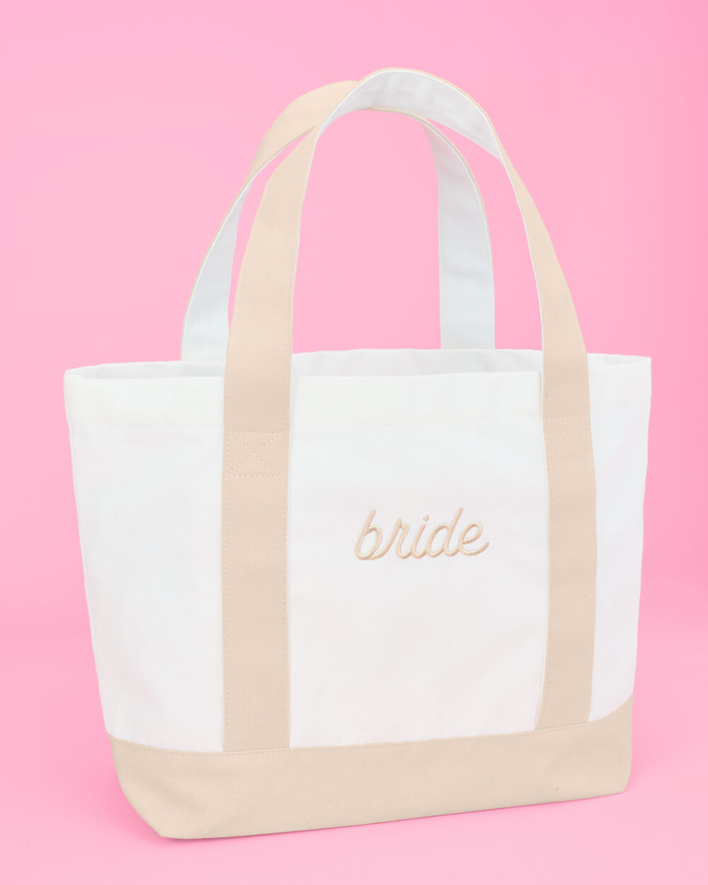 Beige Bride Embroidered Tote Bag,