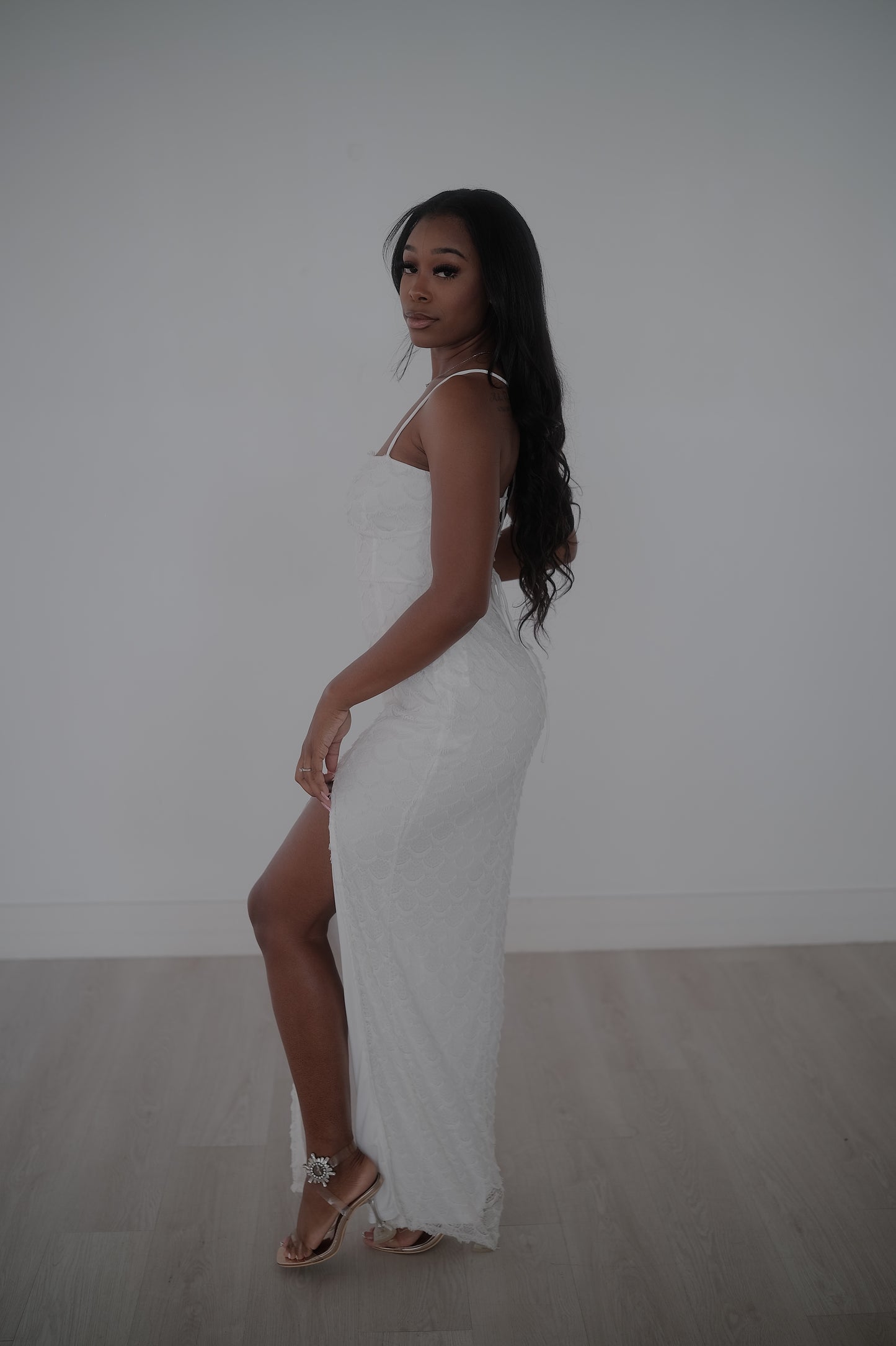 Lace Textured Lace-Up Maxi Dress