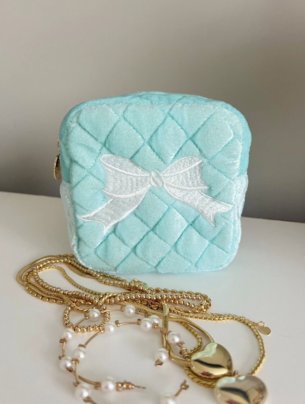 Mini Blue Velvet Bow Travel Bow Bag