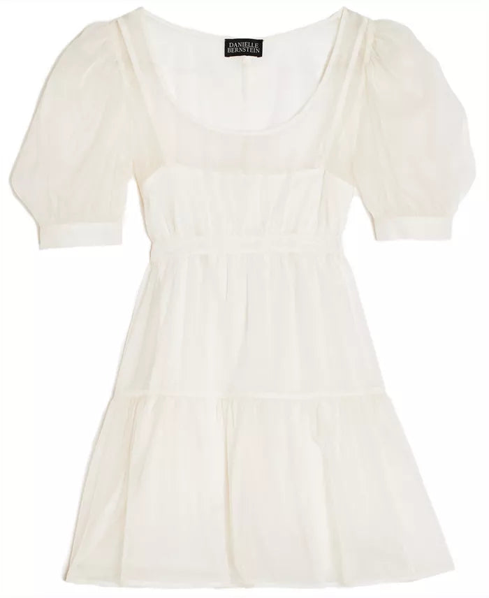 Solid Organza Puff-Sleeve Mini Dress
