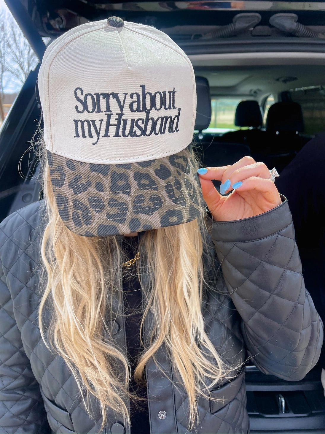 “Sorry About My Husband” Trucker Hat - Cheetah