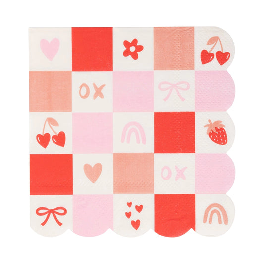 Valentine checkered scallop cocktail napkin