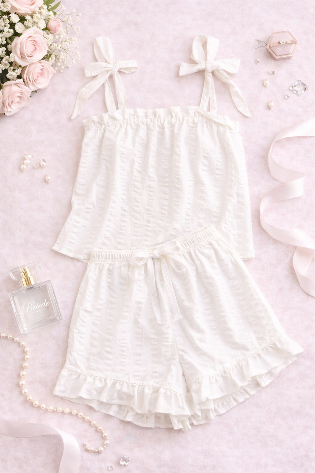 Textured Tie Top Ruffle Set