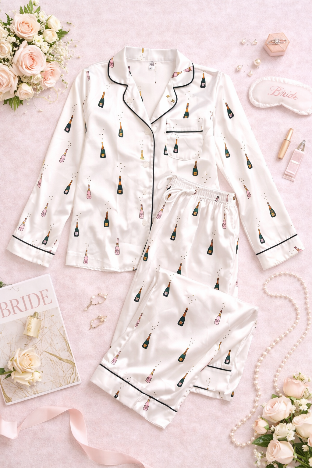 Long Sleeve PJ Set - Champagne Bottles