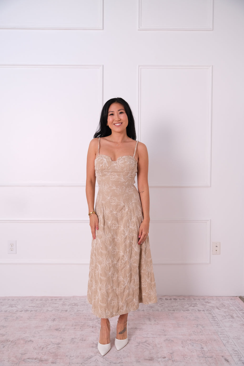 Neutral Floral Midi Dress