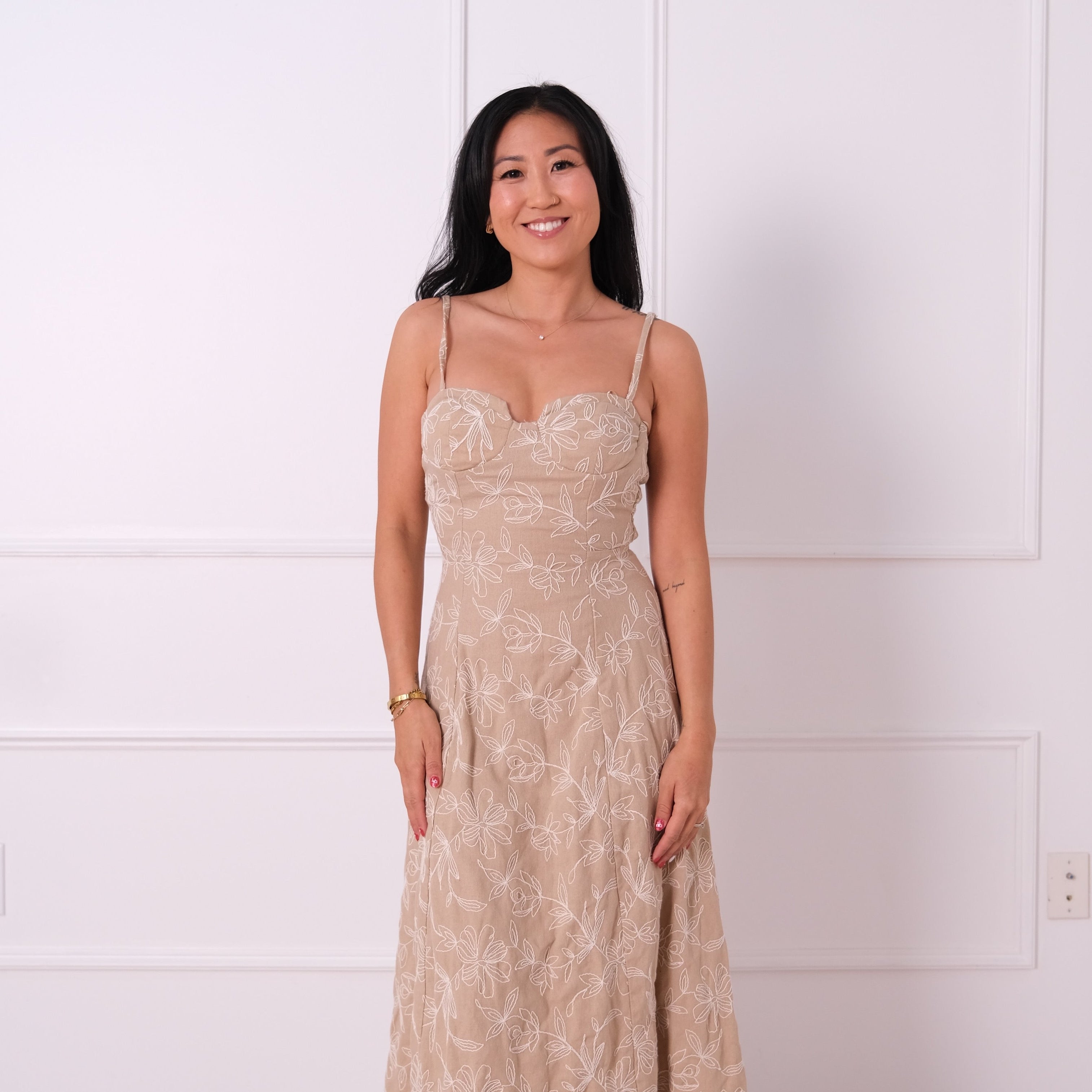 Neutral Floral Midi Dress