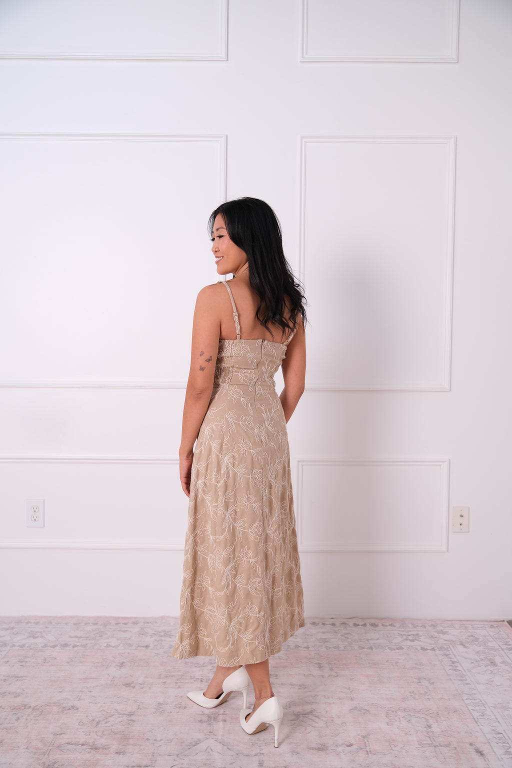 Neutral Floral Midi Dress