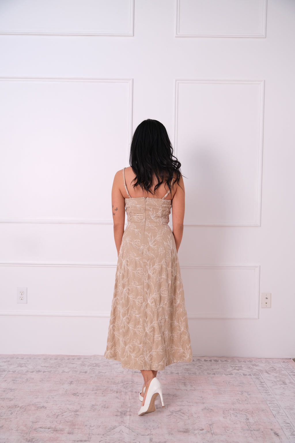 Neutral Floral Midi Dress