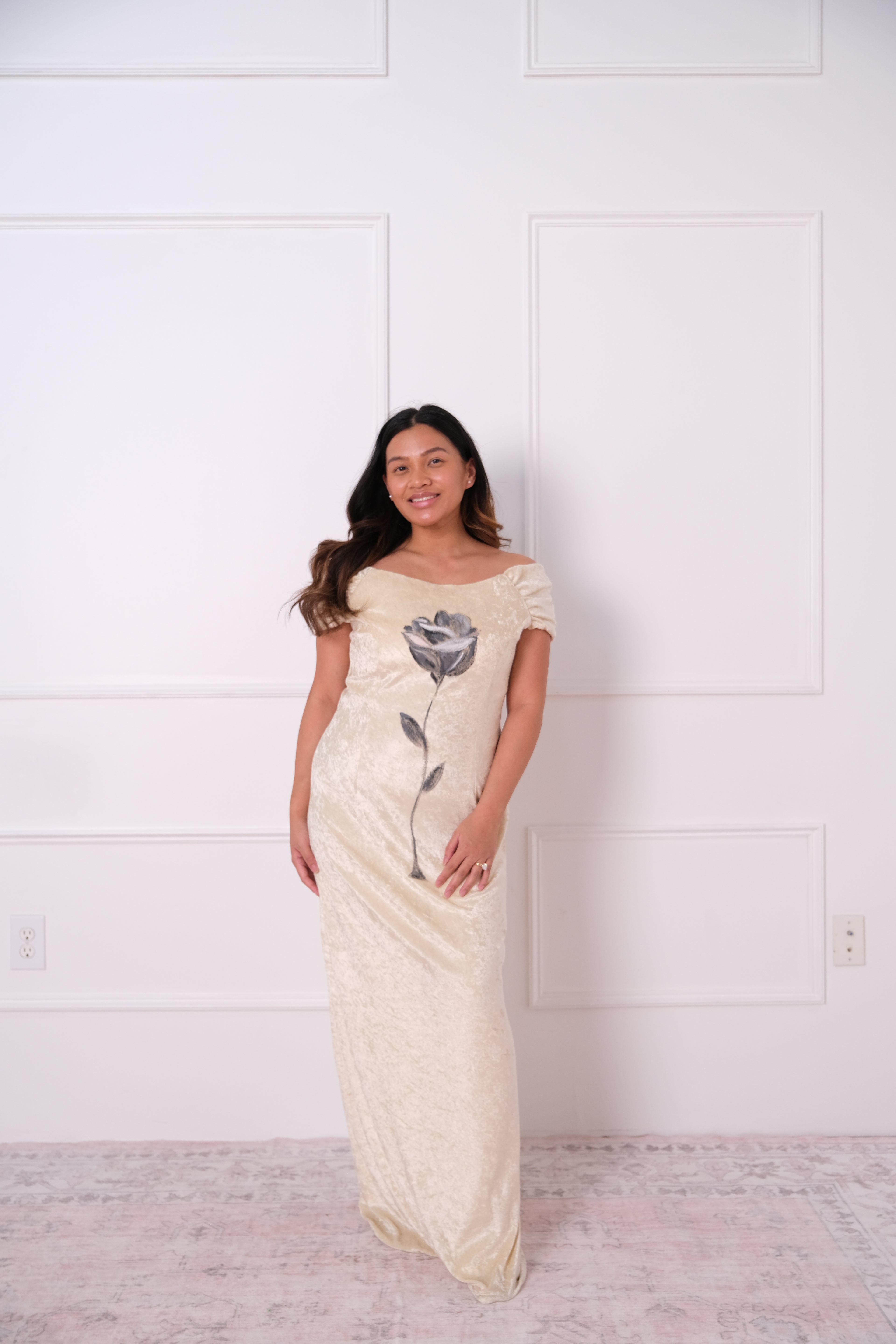 1960s Velvet Floral Gown