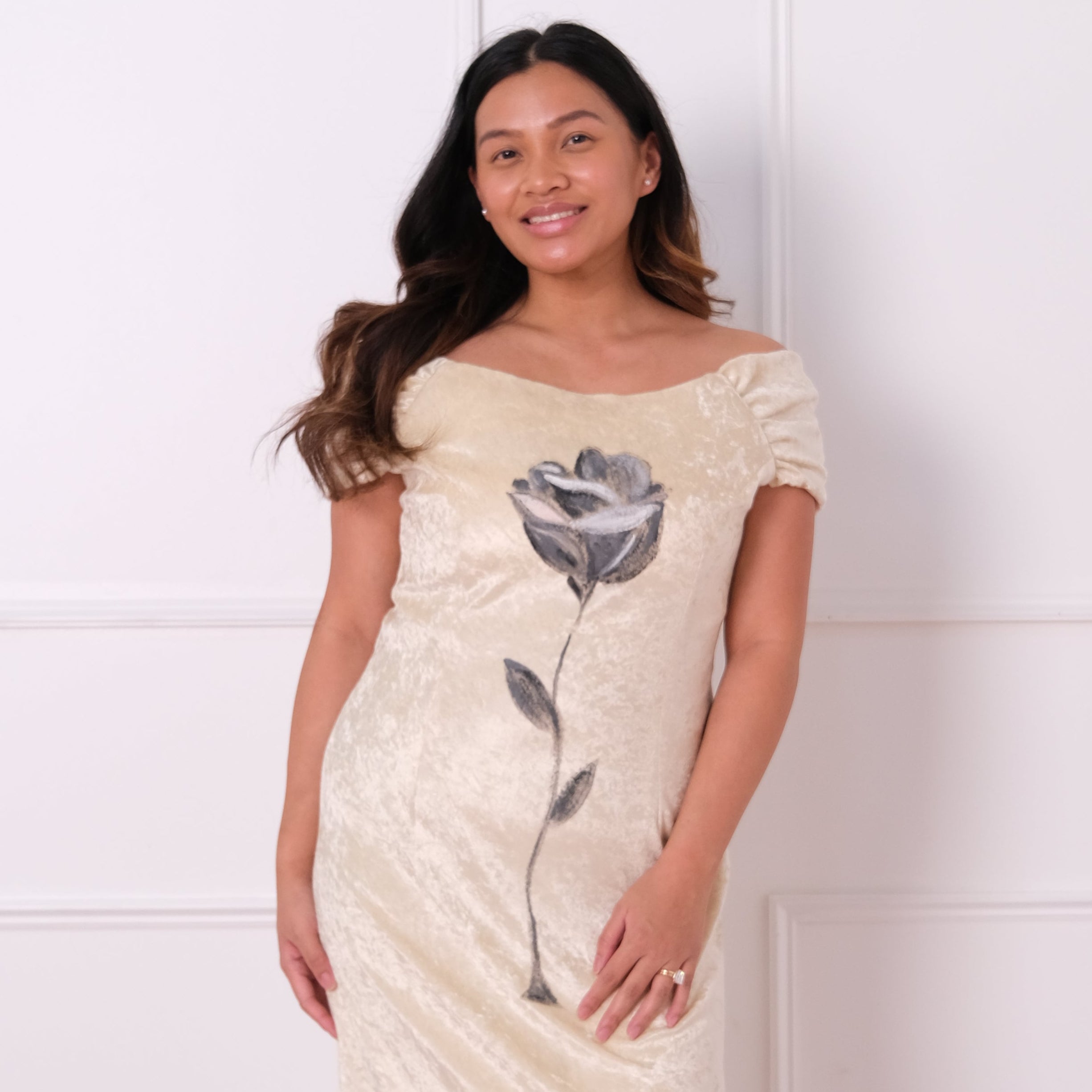 1960s Velvet Floral Gown