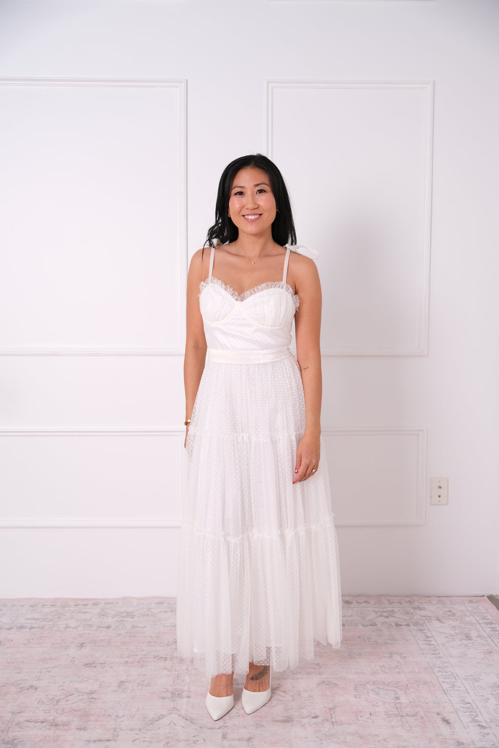 Polka Dot Bustier Tiered Midi Dress