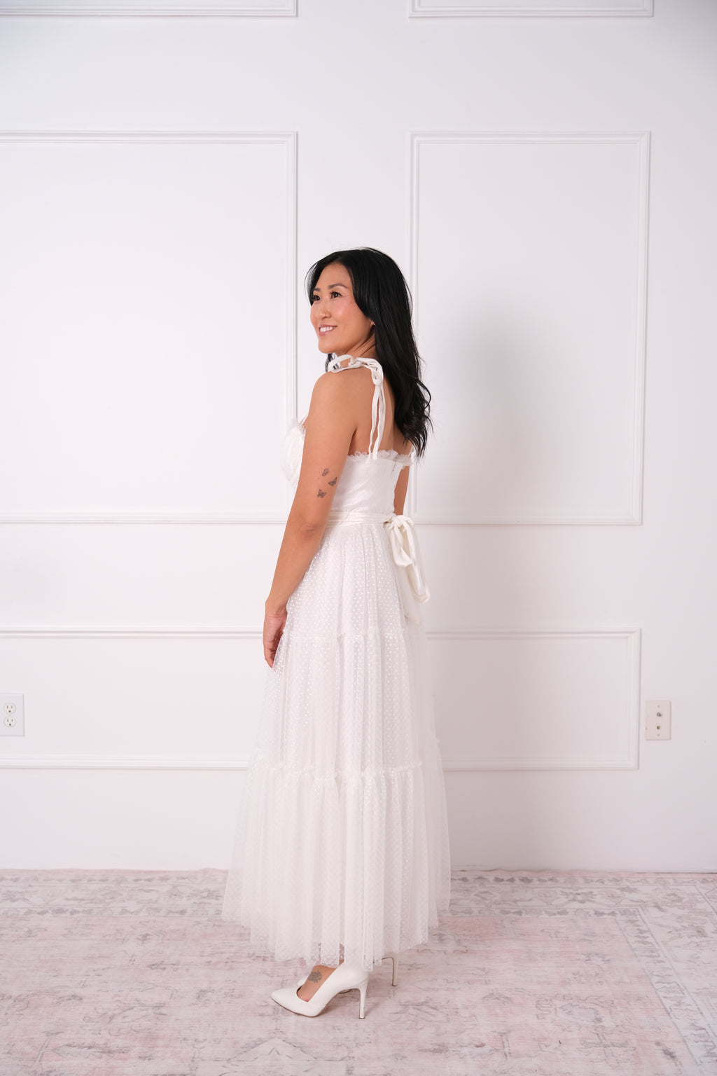 Polka Dot Bustier Tiered Midi Dress