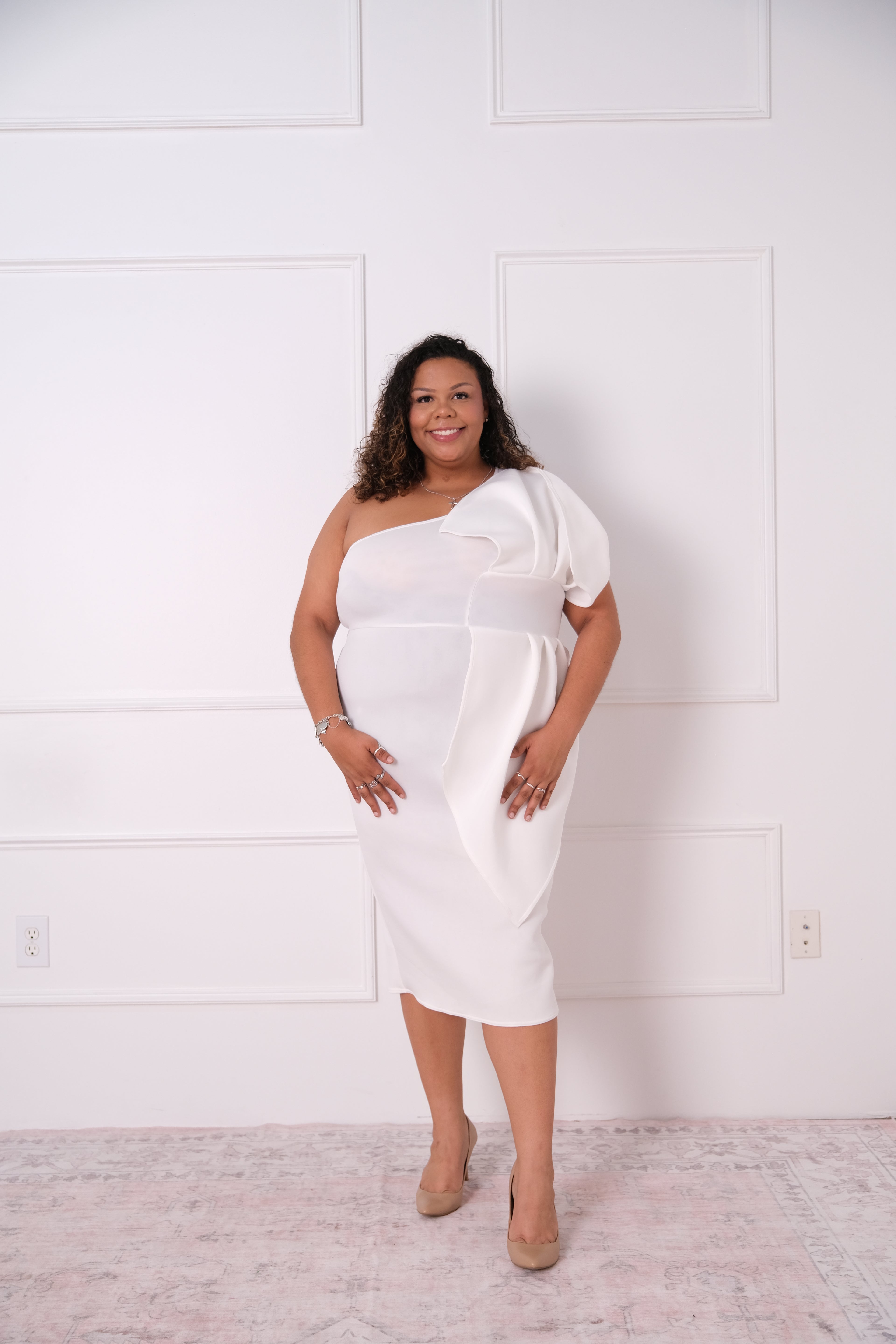 Structured One-Shoulder Midi