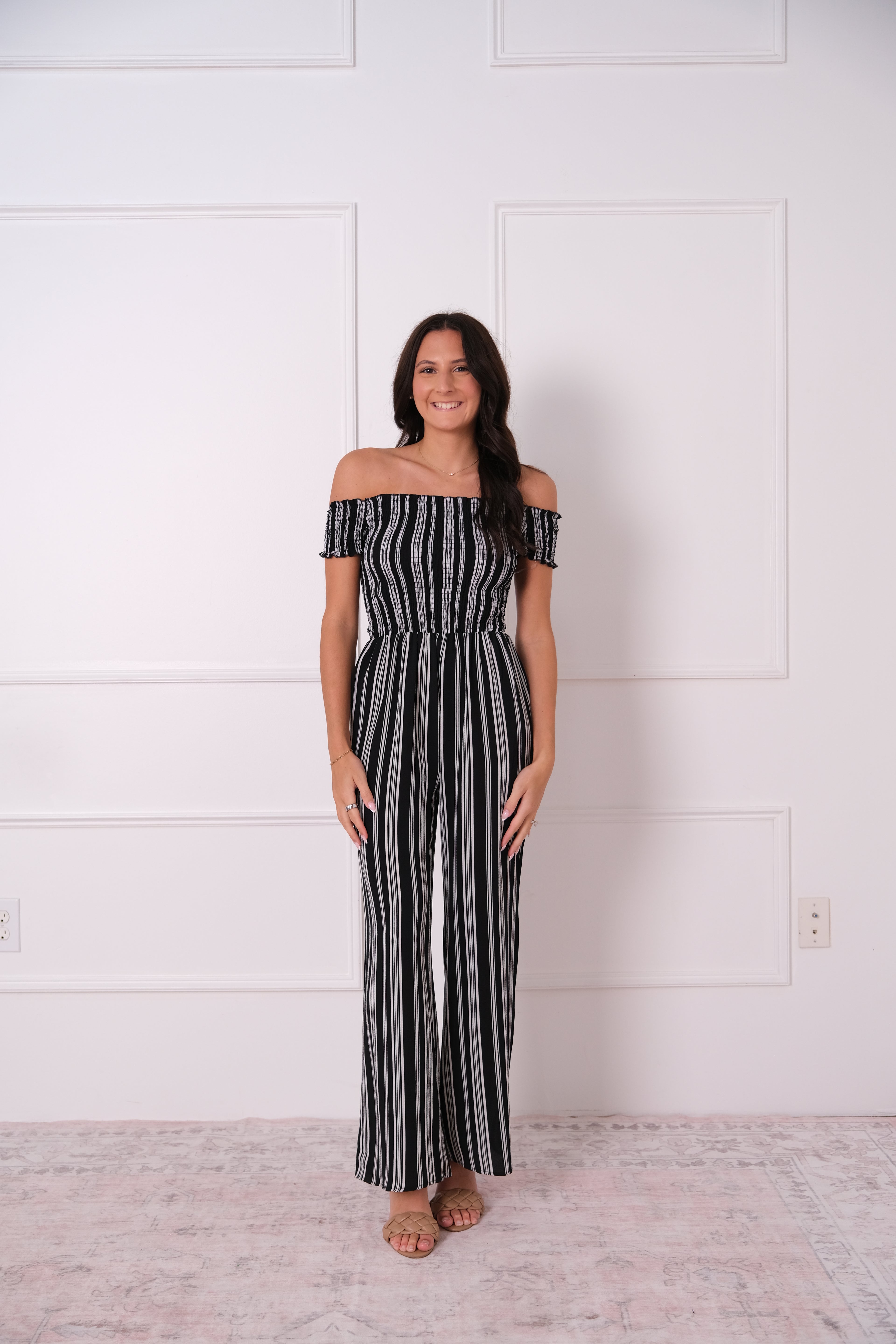 Off-Shoulder Stripe Jumpsuit