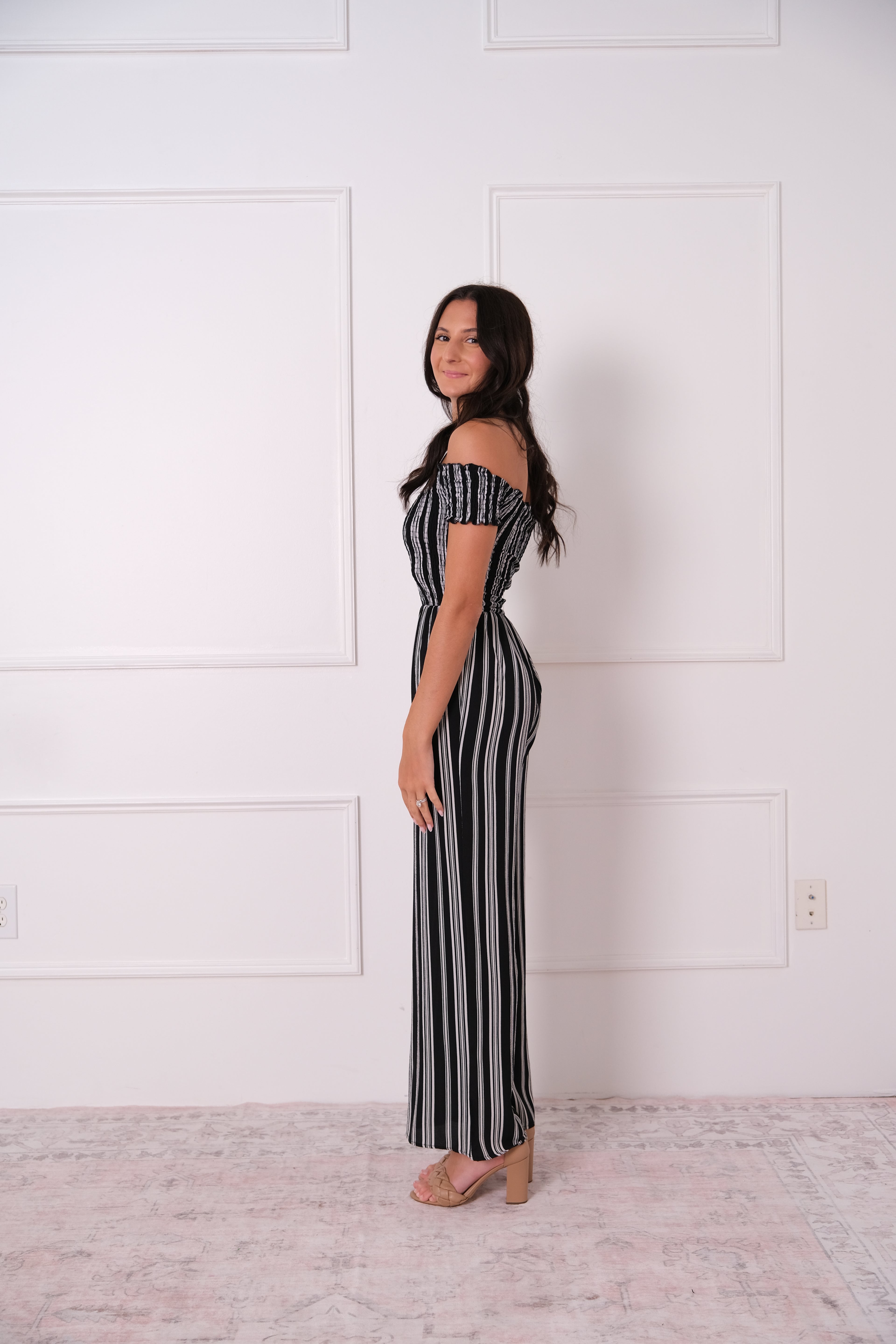 Off-Shoulder Stripe Jumpsuit