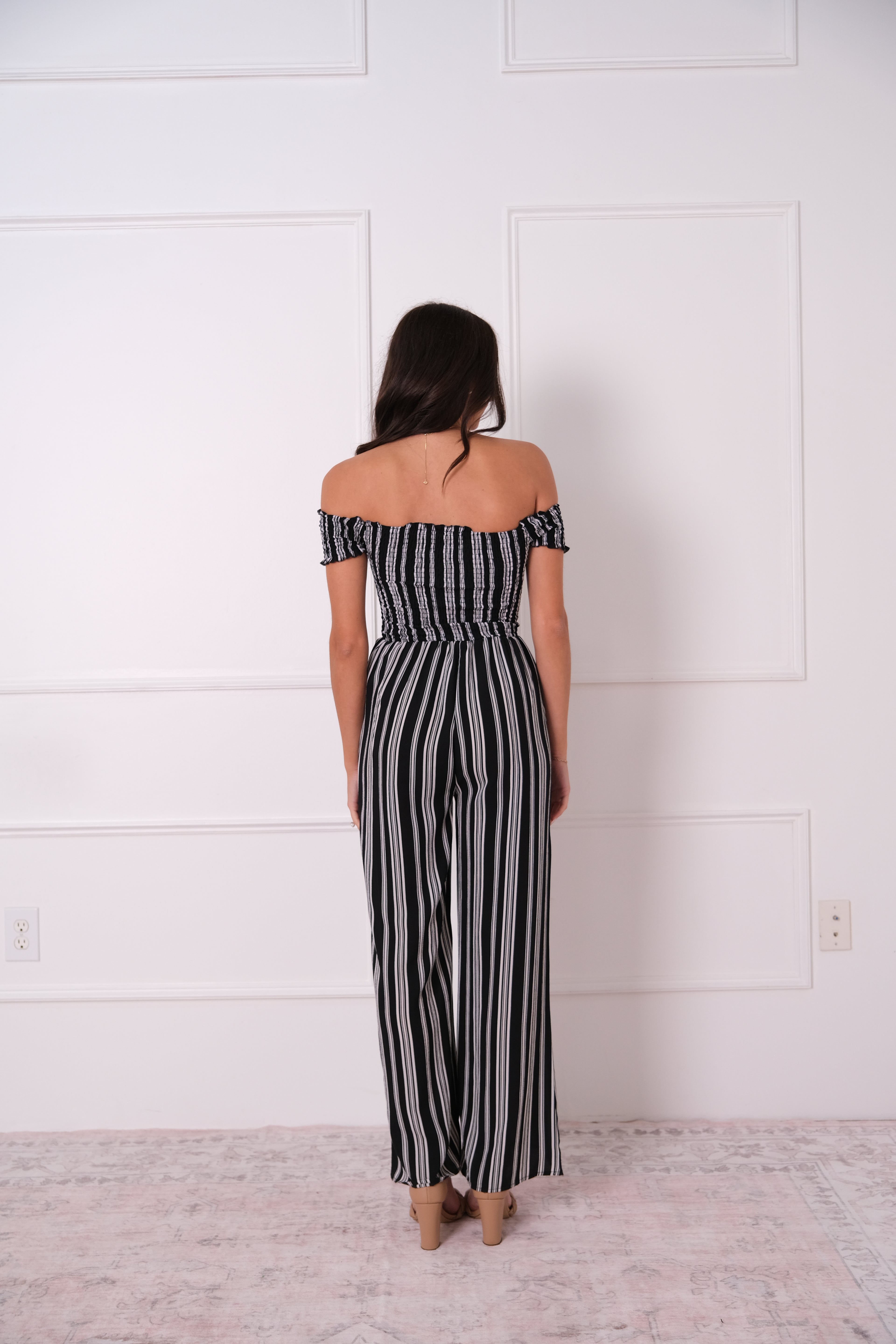 Off-Shoulder Stripe Jumpsuit