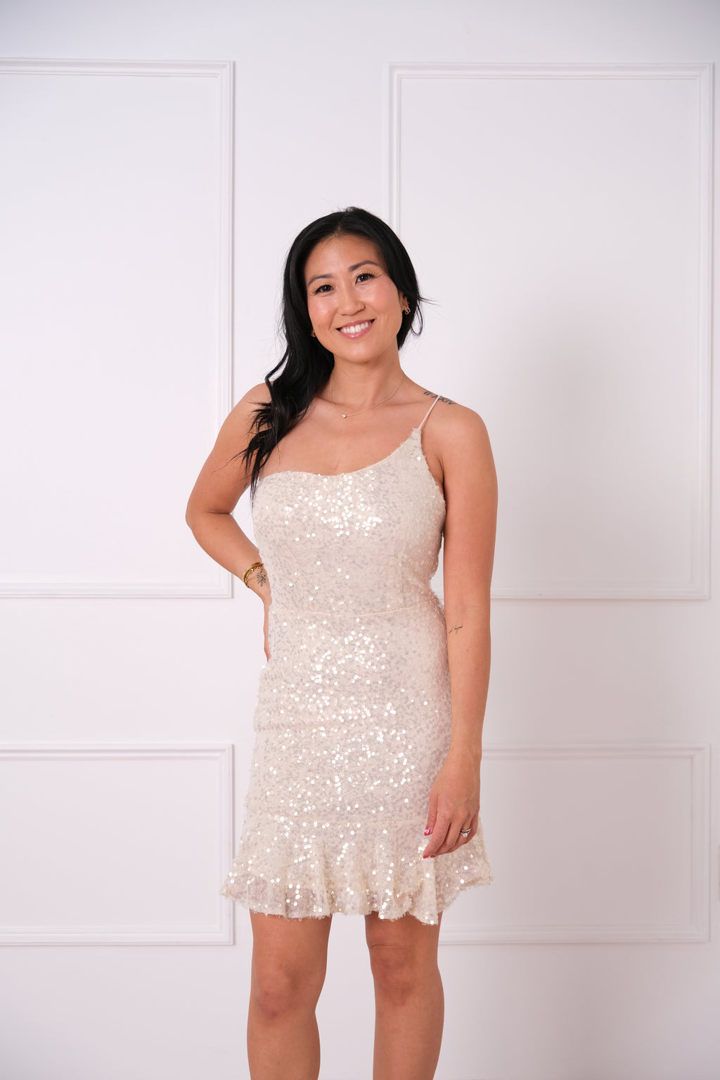 Glimmer Babe Dress Cream Sequin