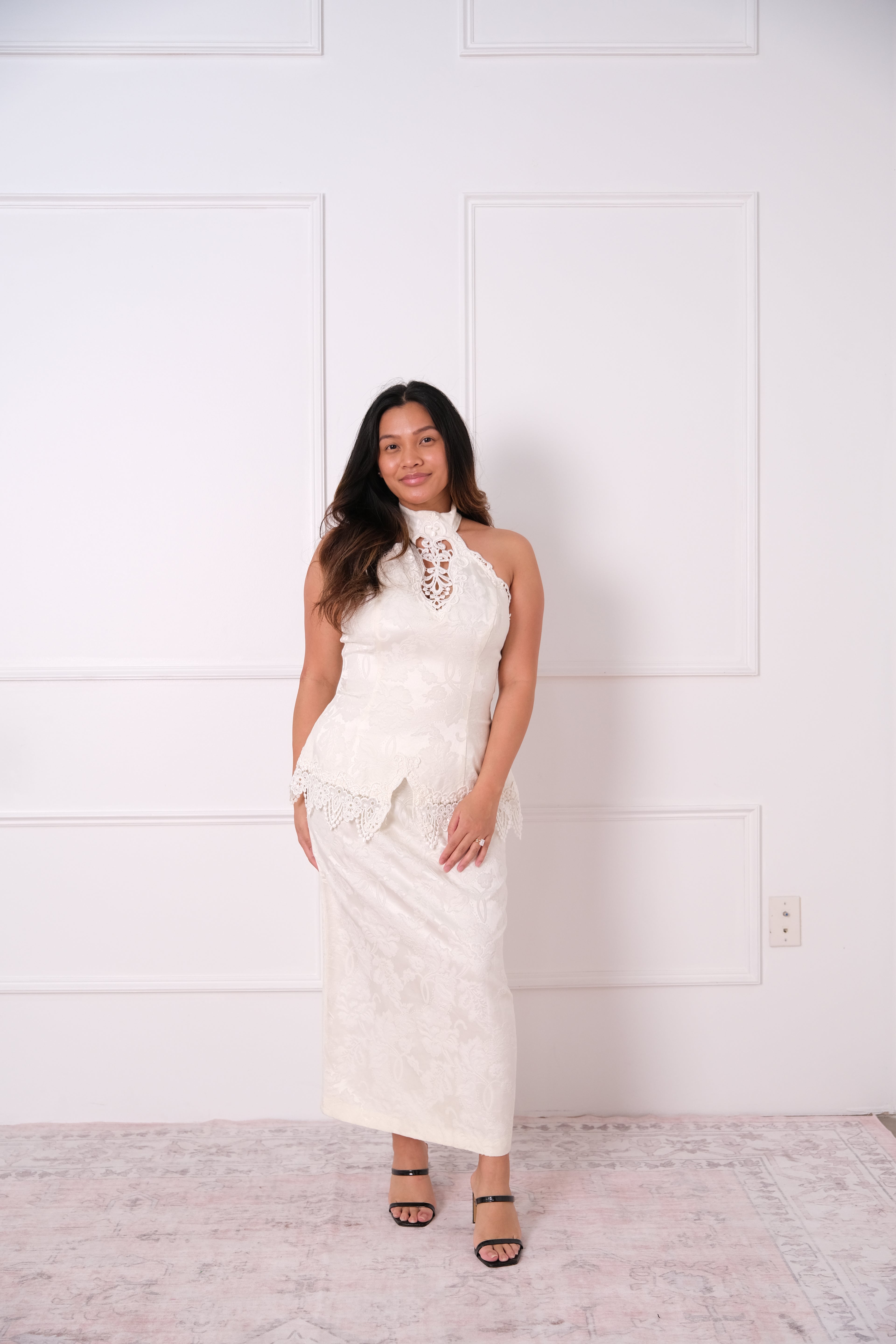 Vintage Ivory Halter Midi Dress