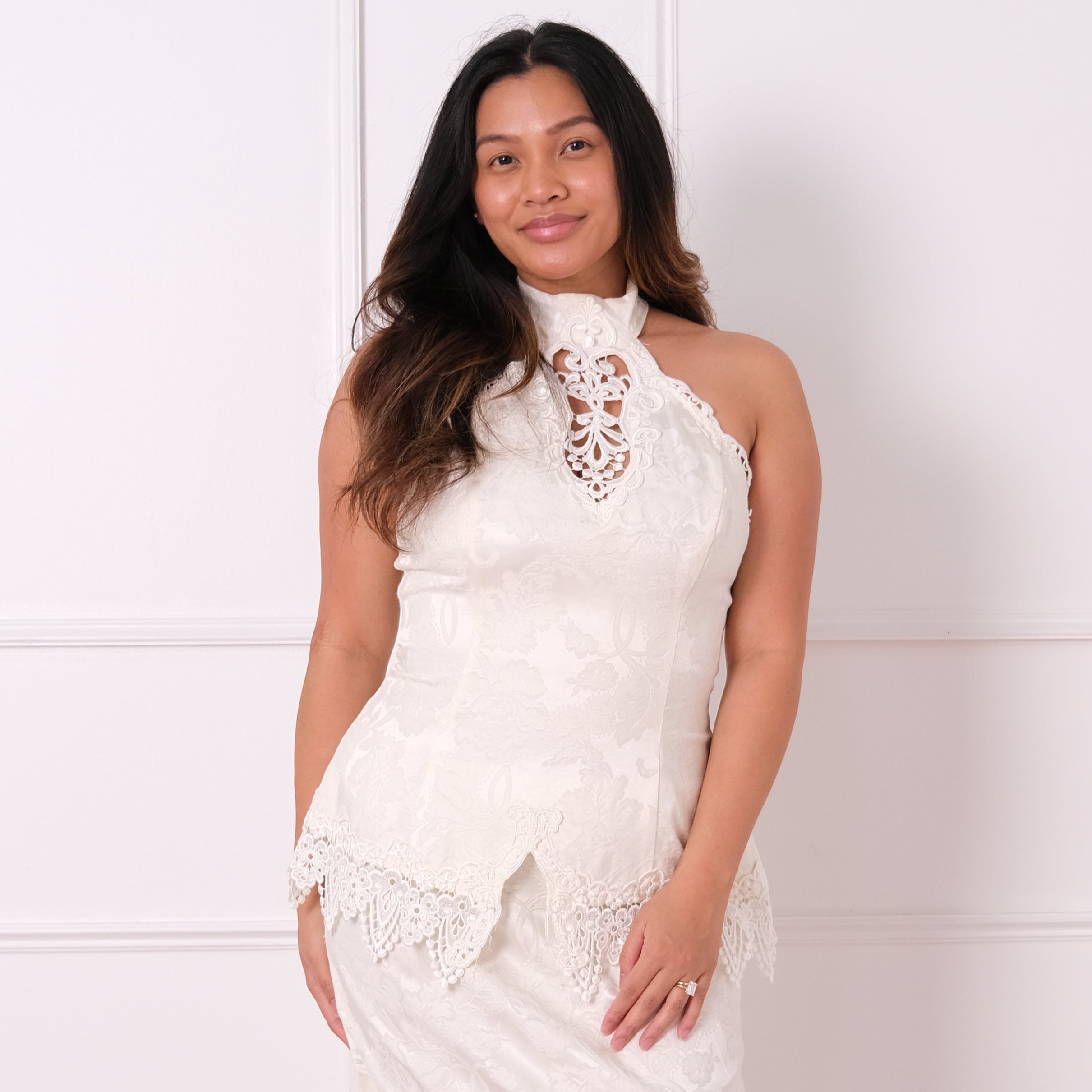 Vintage Ivory Halter Midi Dress