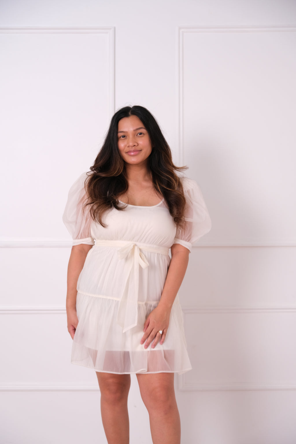 Solid Organza Puff-Sleeve Mini Dress