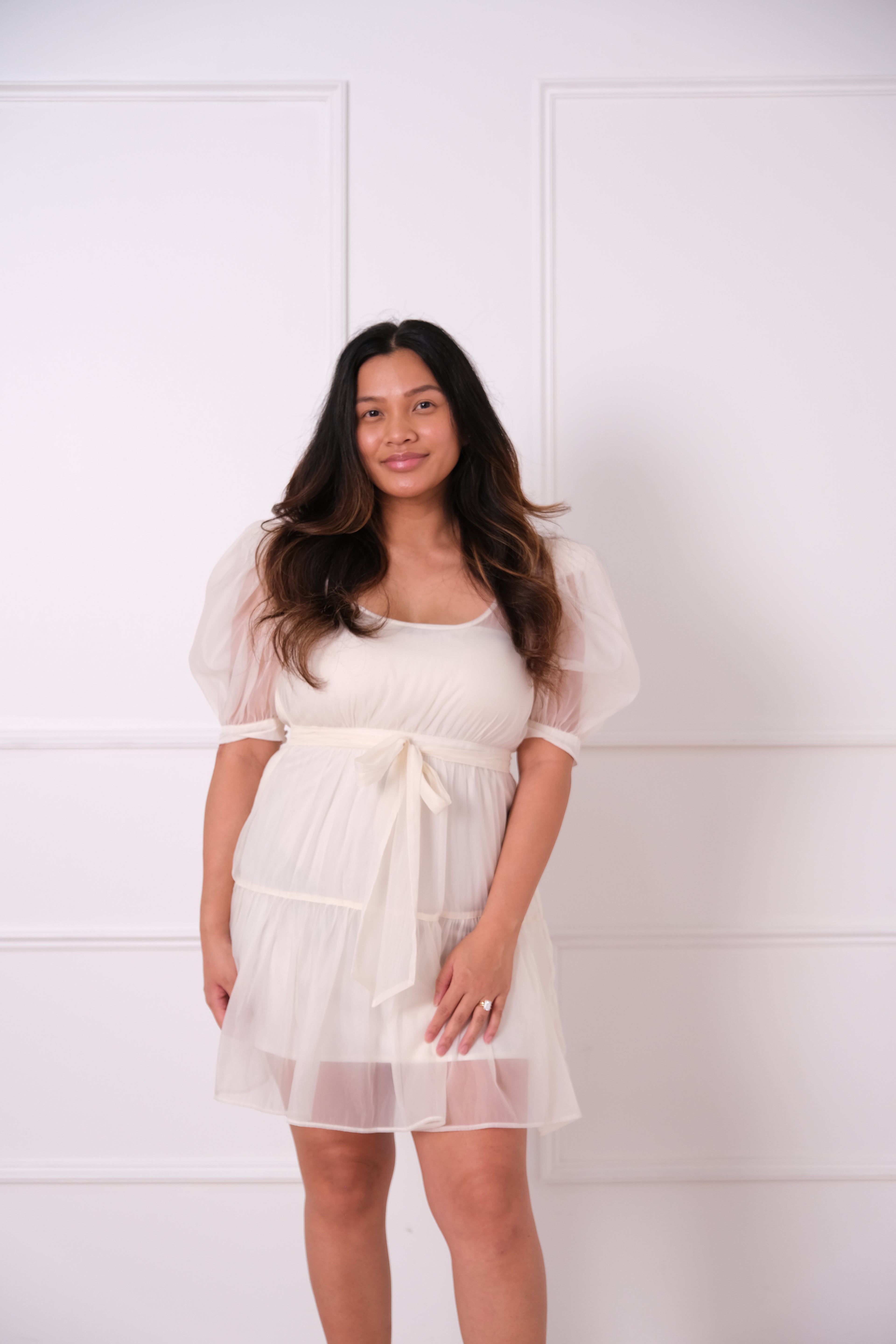 Solid Organza Puff-Sleeve Mini Dress