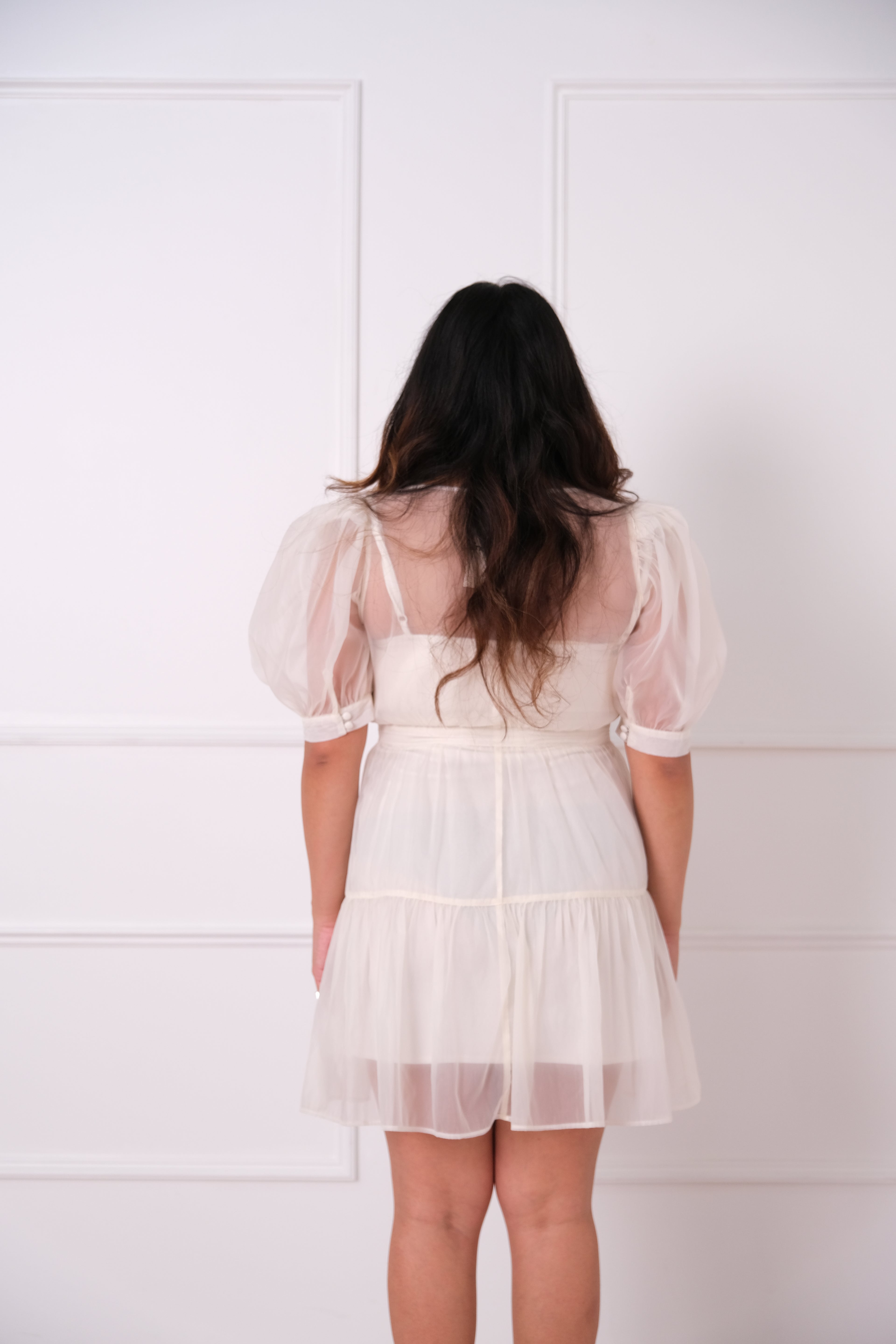 Solid Organza Puff-Sleeve Mini Dress