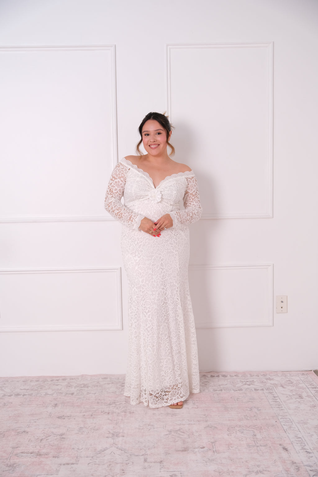 Vintage Off-The-Shoulder Lace Gown