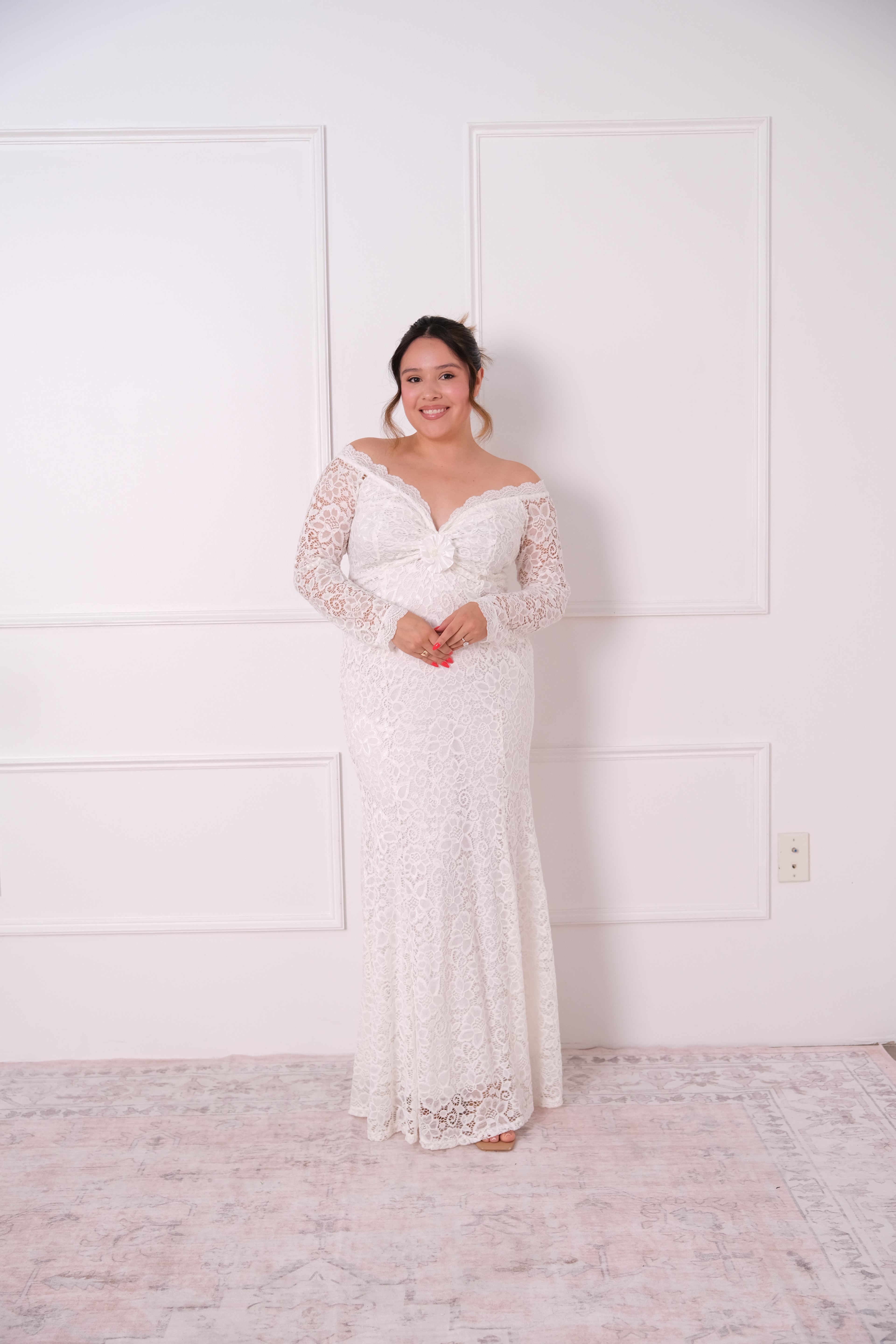 Vintage Off-The-Shoulder Lace Gown