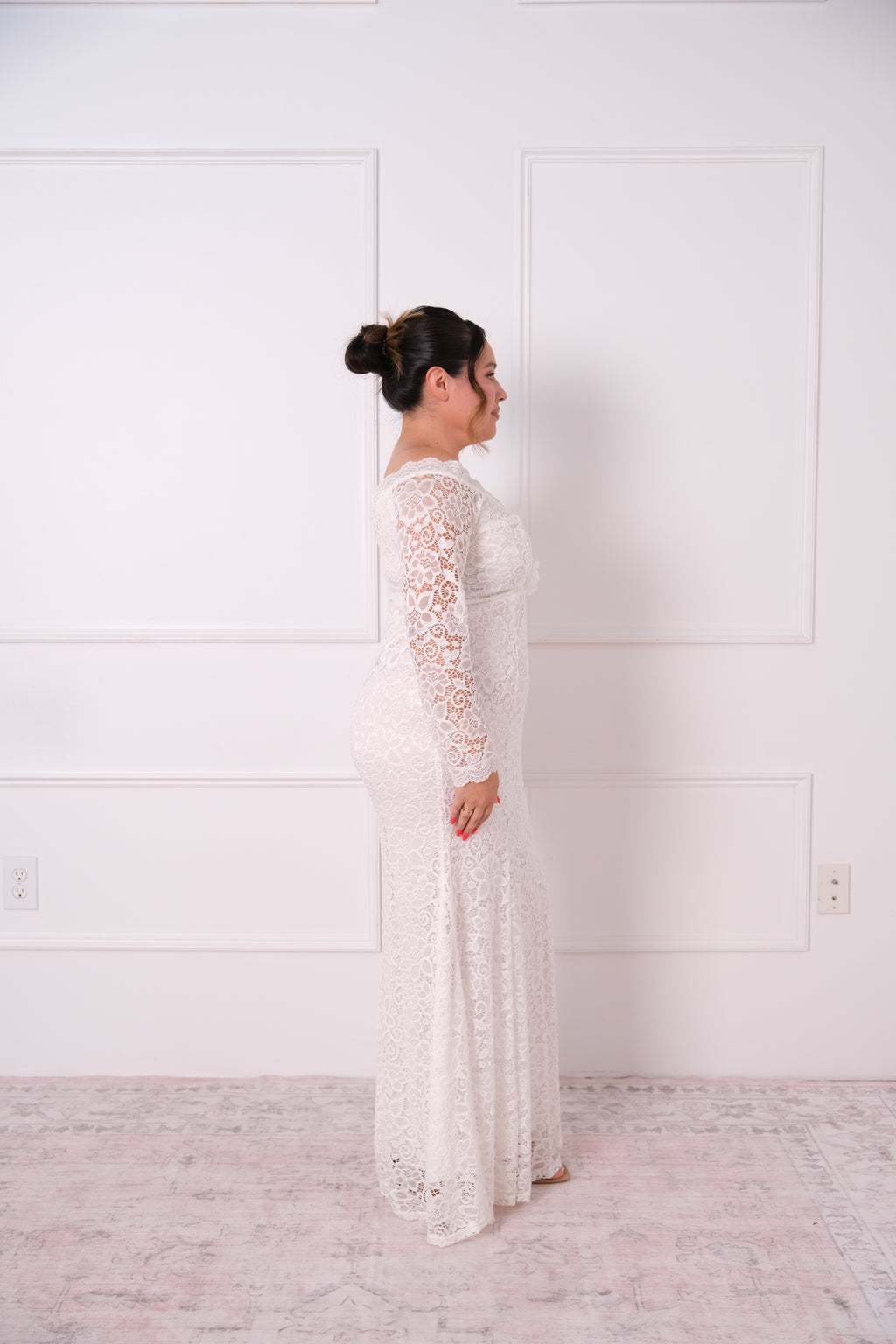 Vintage Off-The-Shoulder Lace Gown