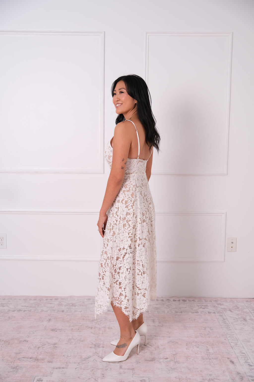 White Lace Handkerchief Midi