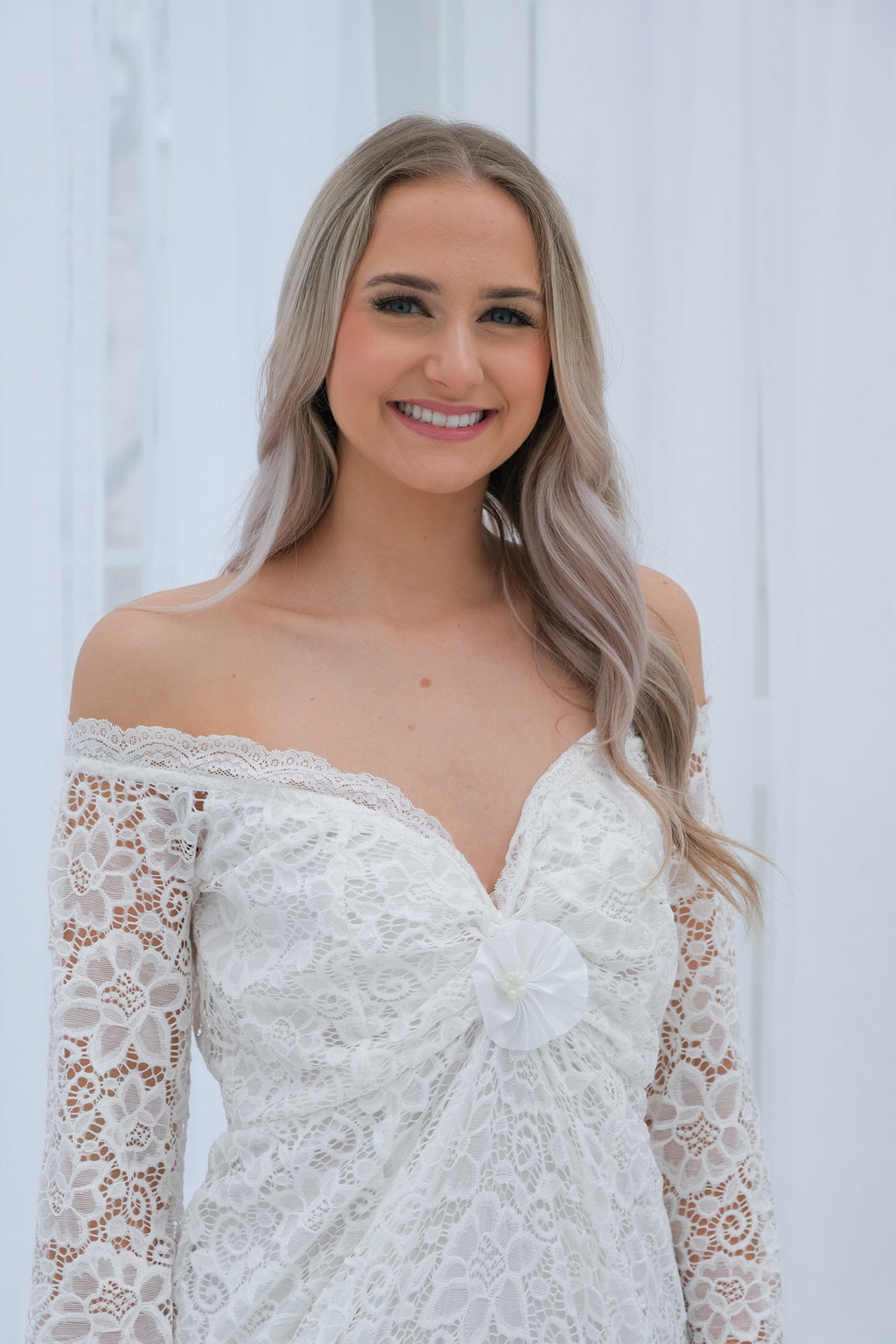 Vintage Off-The-Shoulder Lace Gown