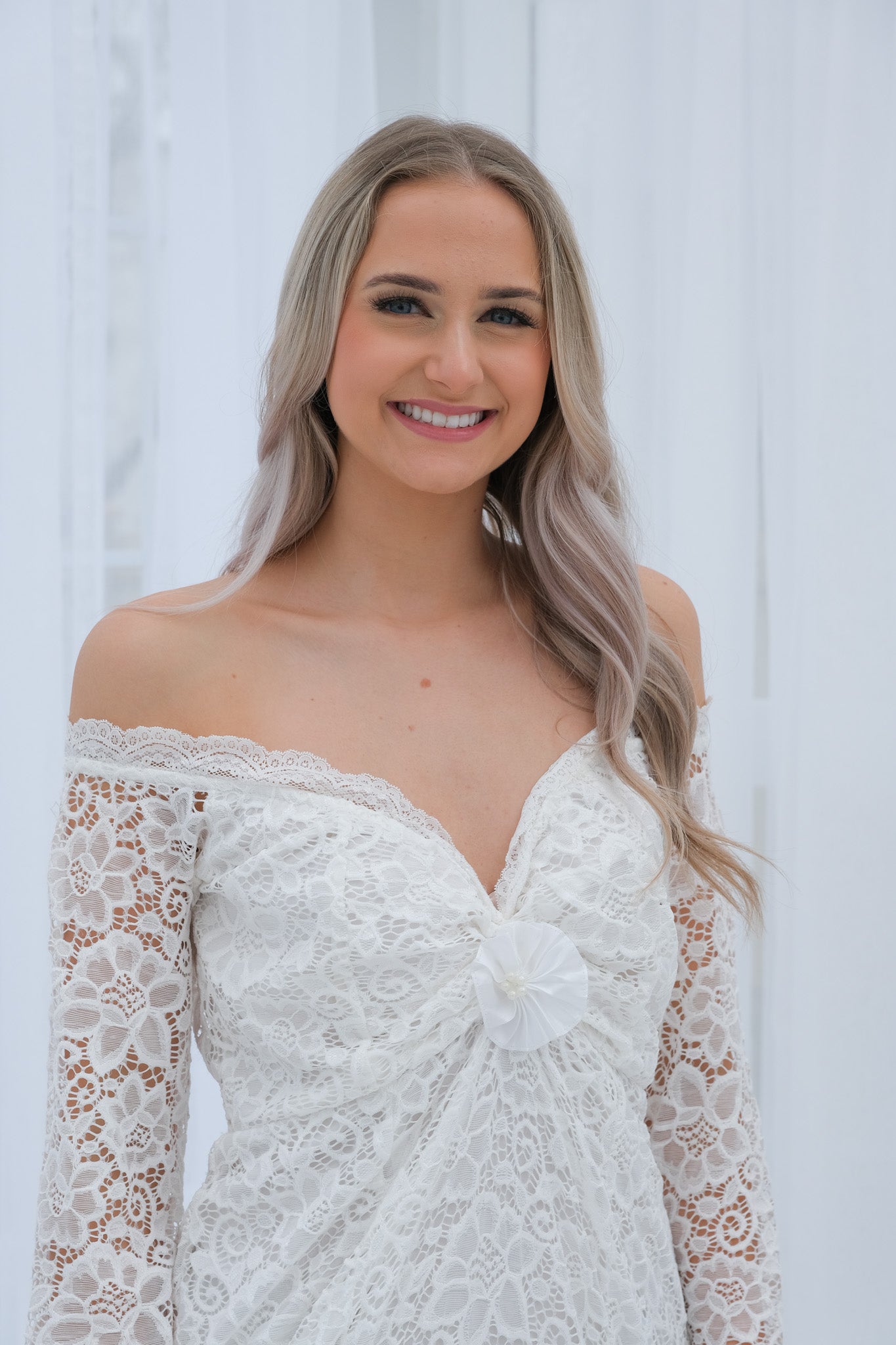 Vintage Off-The-Shoulder Lace Gown