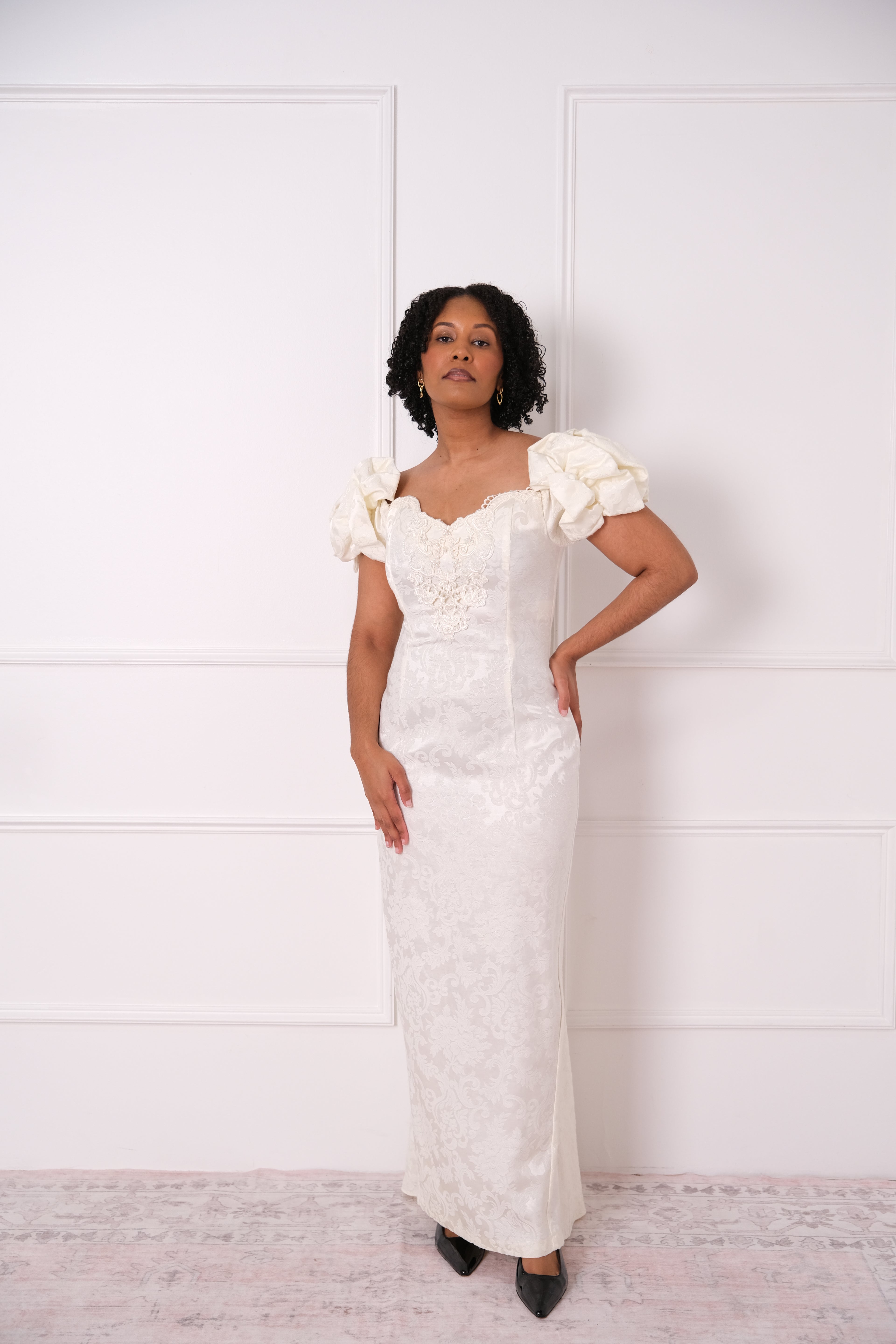 Vintage Puff Sleeve Jacquard Gown