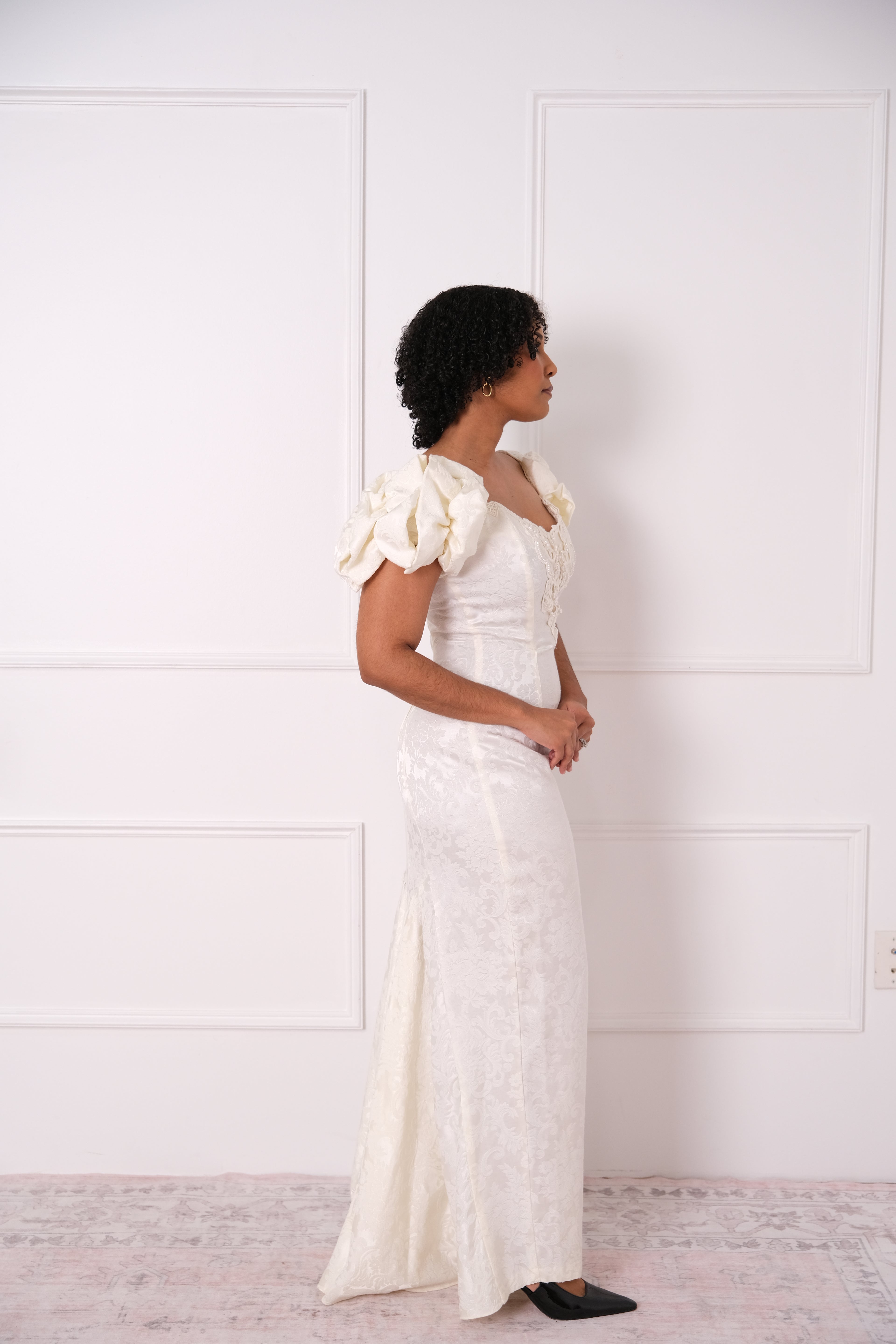 Vintage Puff Sleeve Jacquard Gown