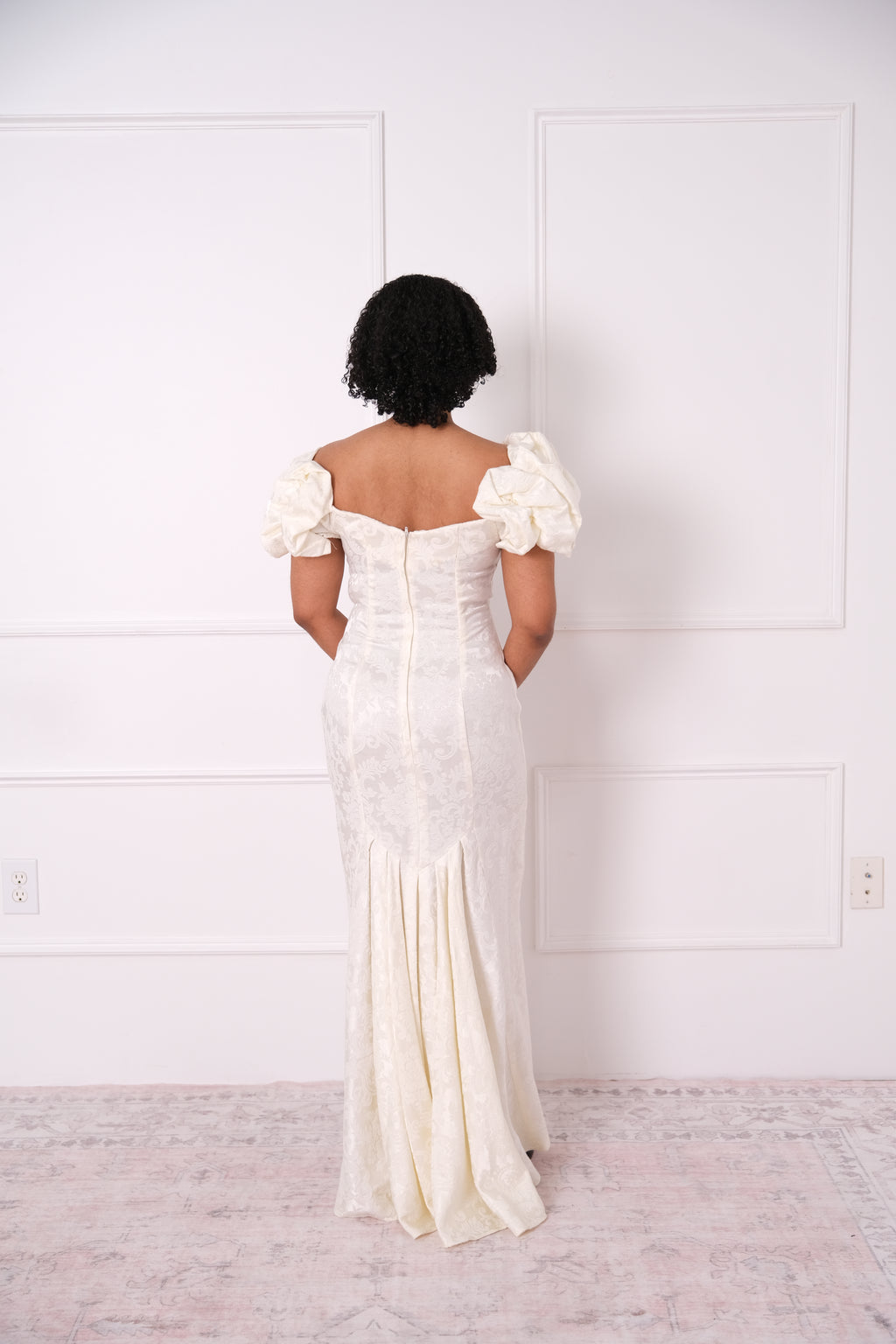 Vintage Puff Sleeve Jacquard Gown