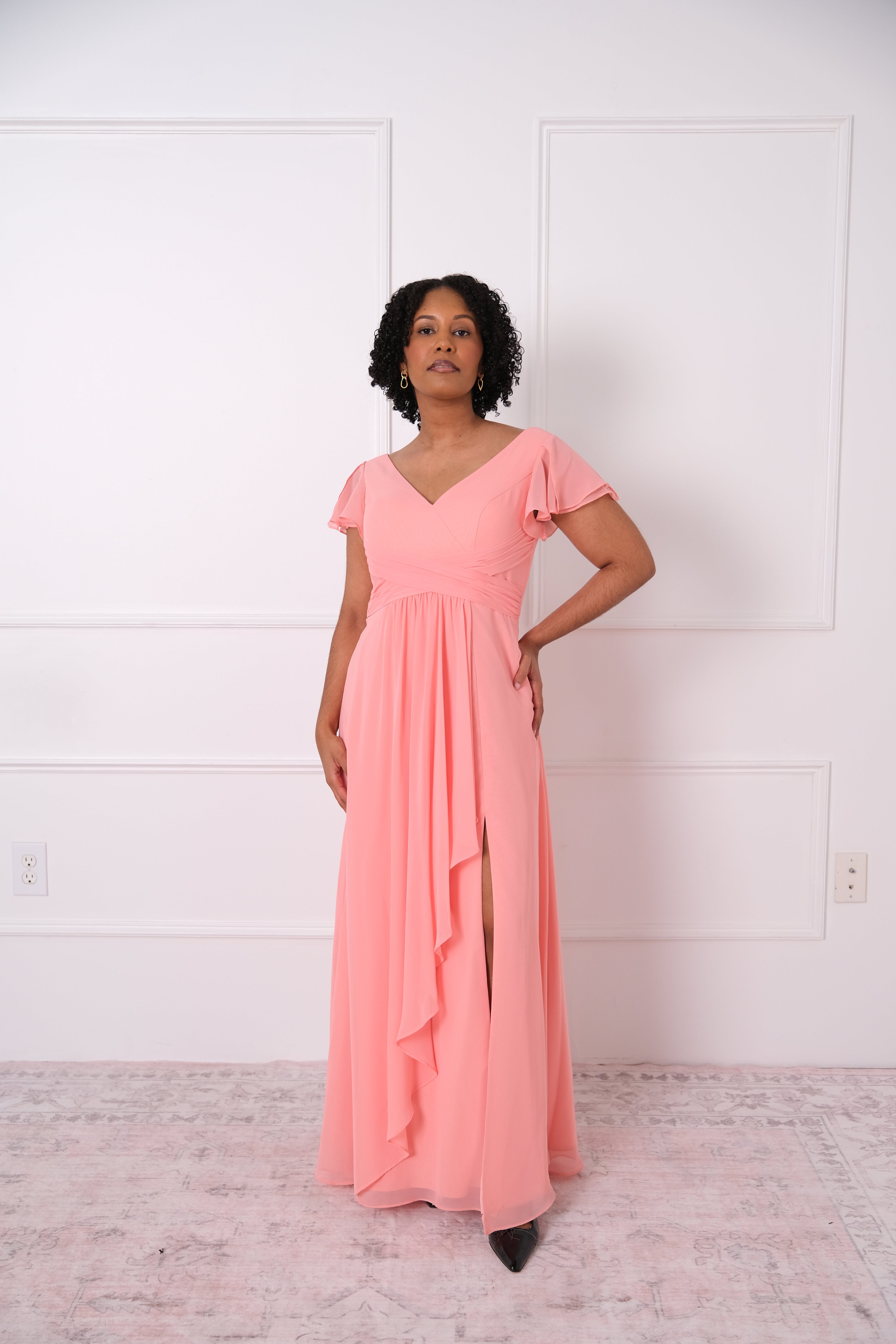 Soft Coral Flutter Sleeve Maxi