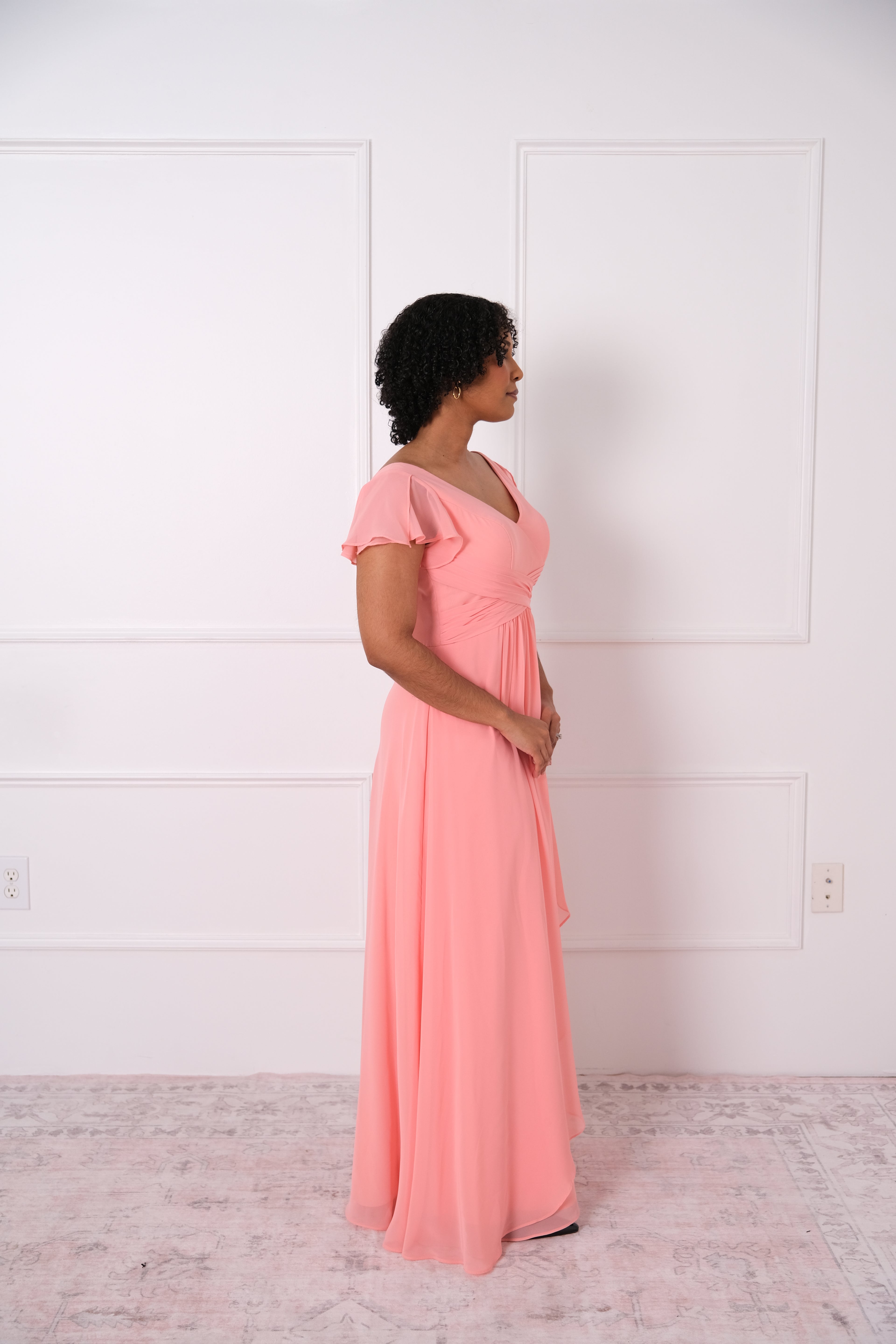 Soft Coral Flutter Sleeve Maxi