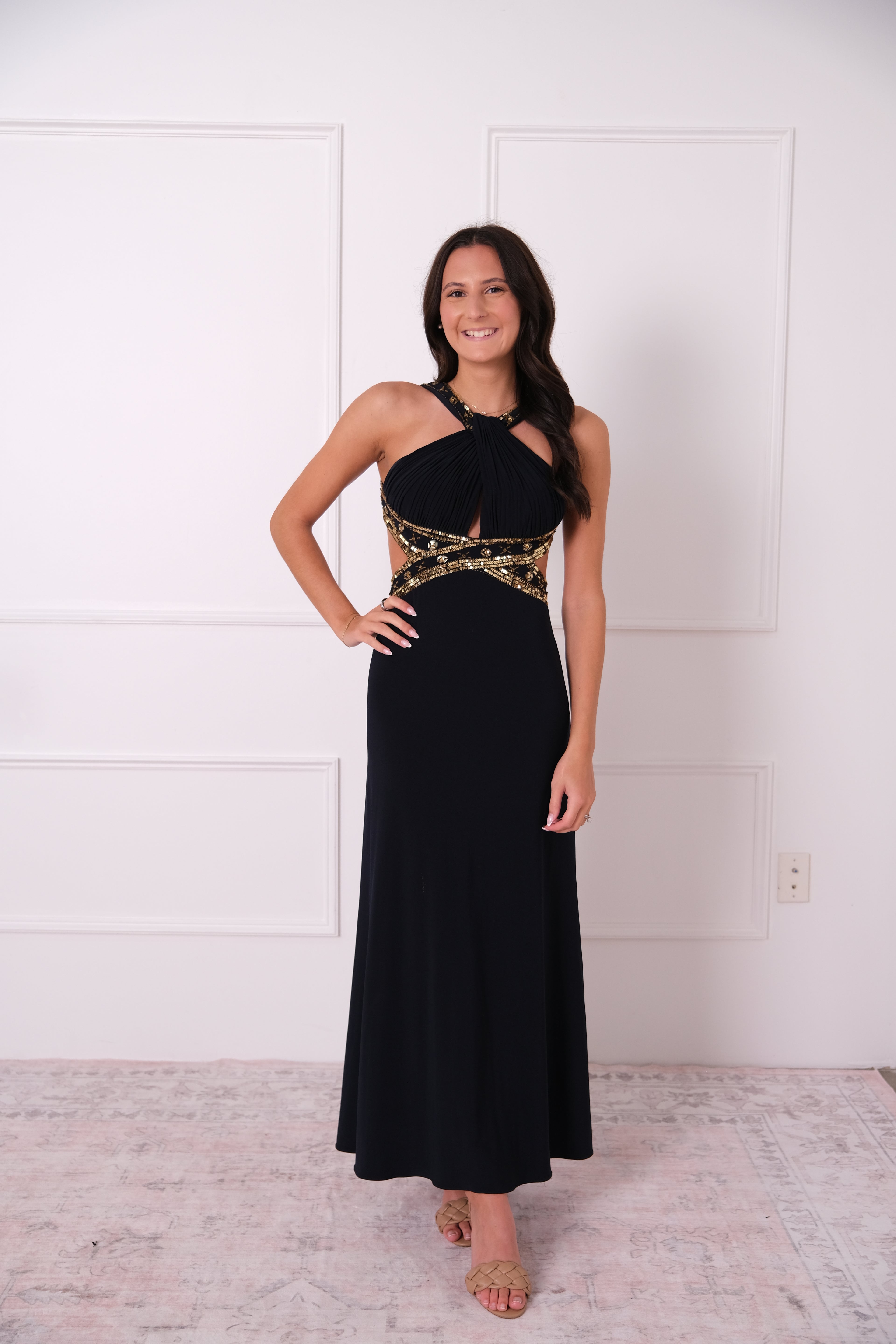 Midnight Beaded Halter Gown