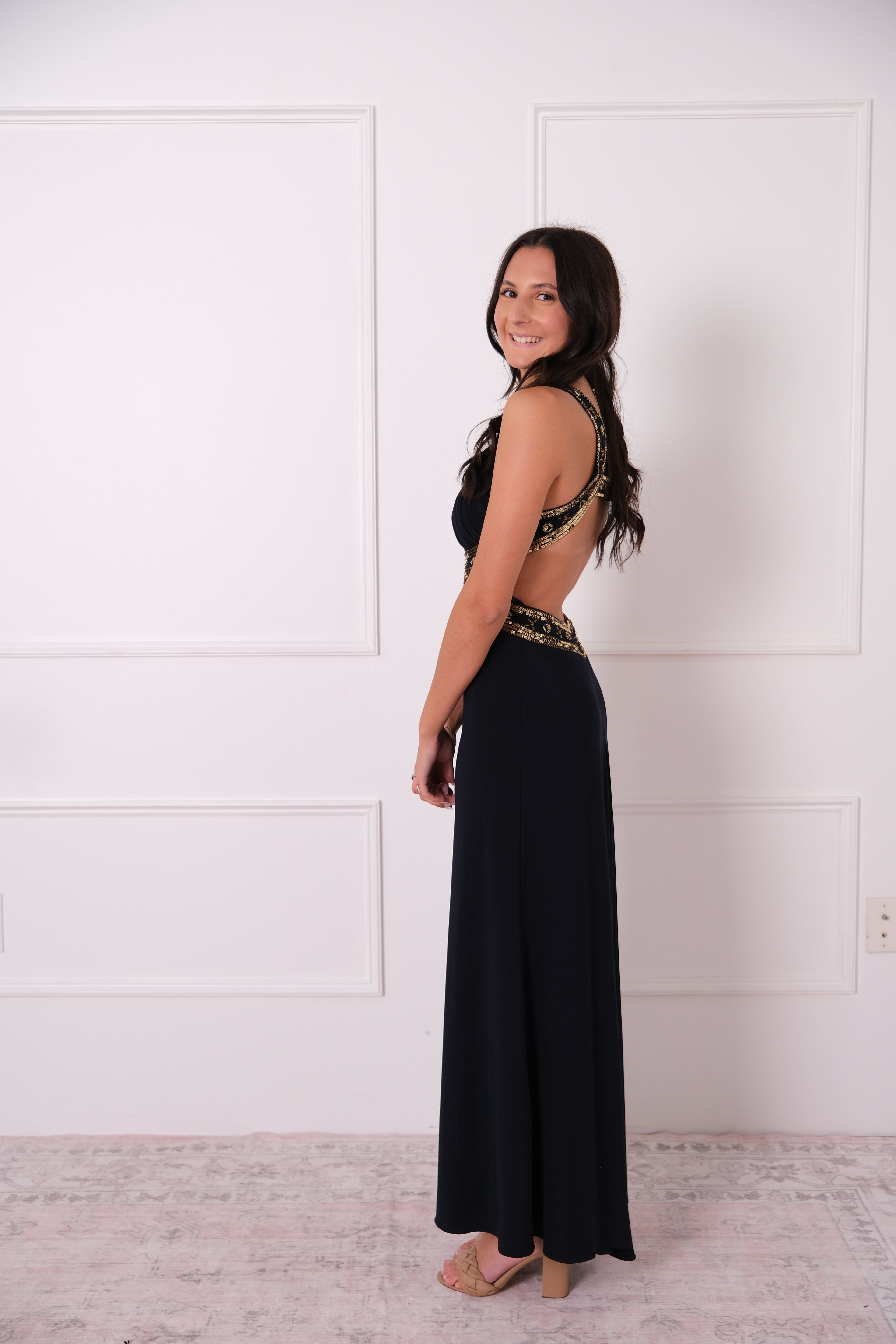 Midnight Beaded Halter Gown