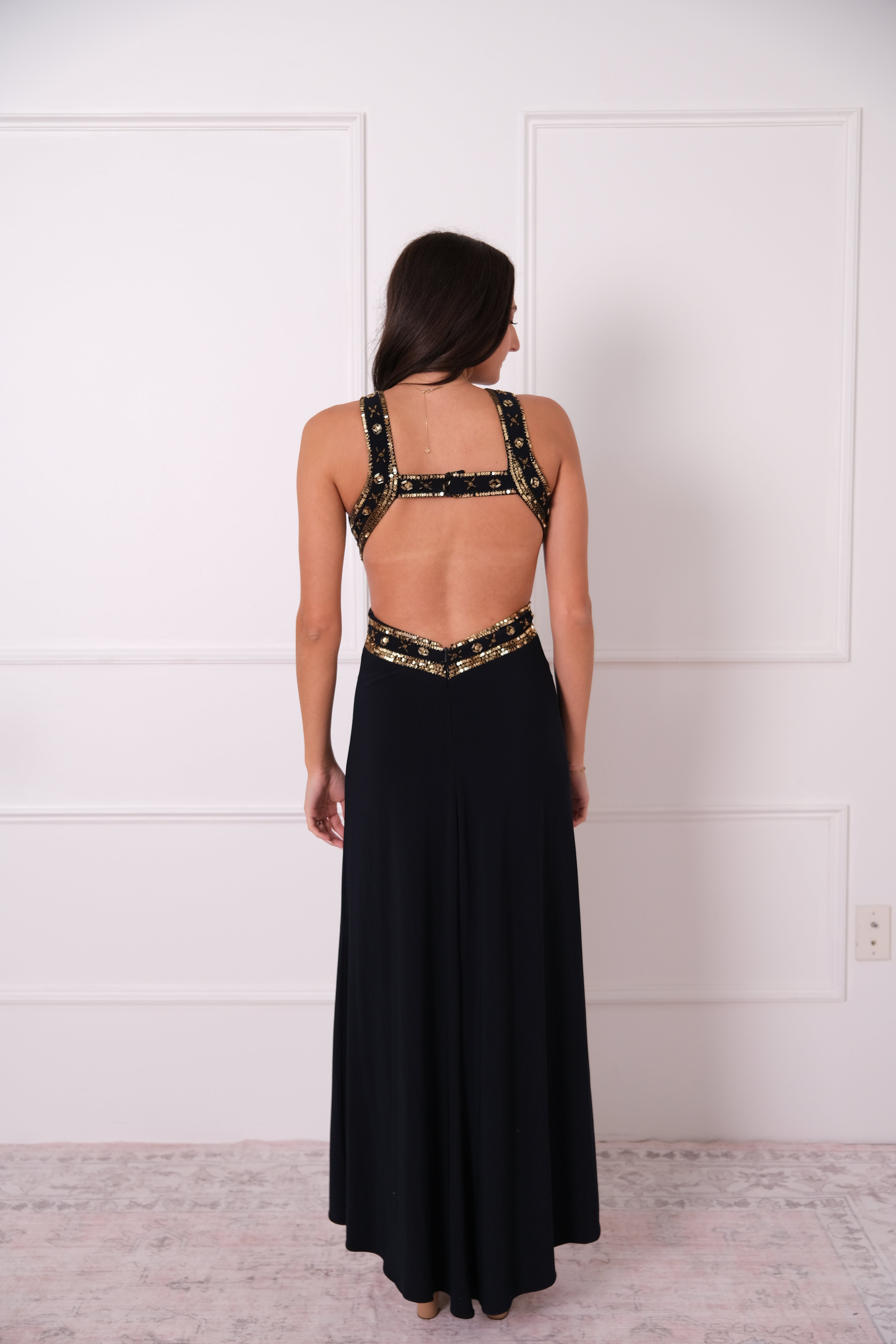 Midnight Beaded Halter Gown