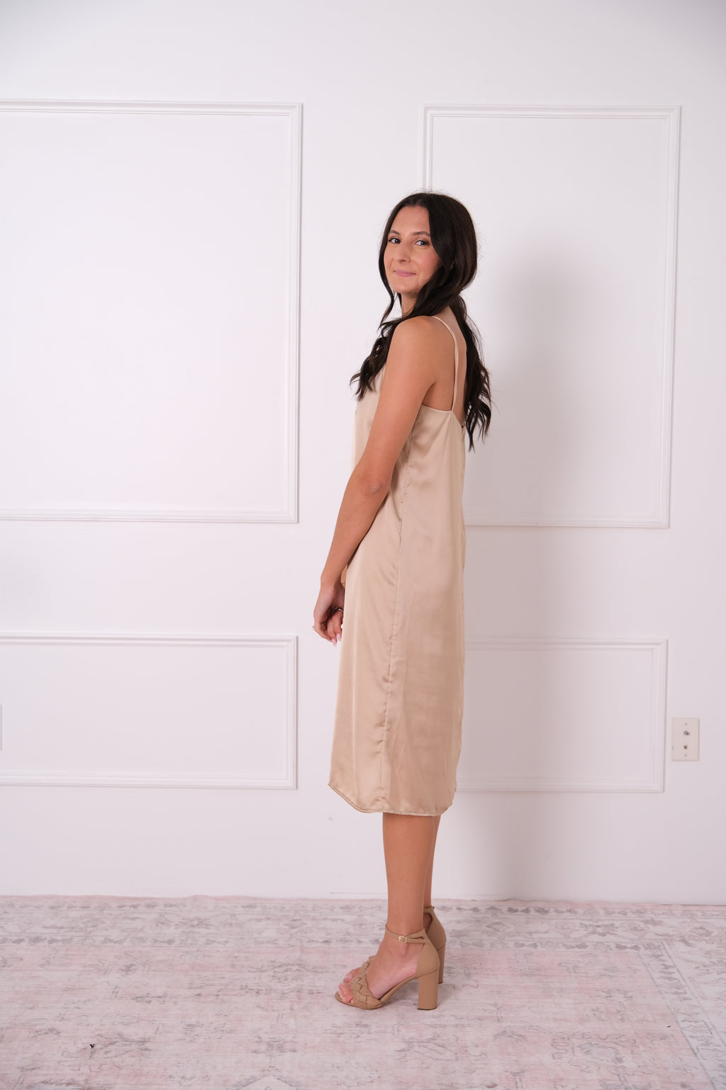Soft Glow Satin Midi Dress