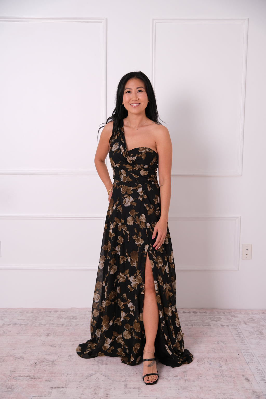 One-Shoulder Floral Maxi