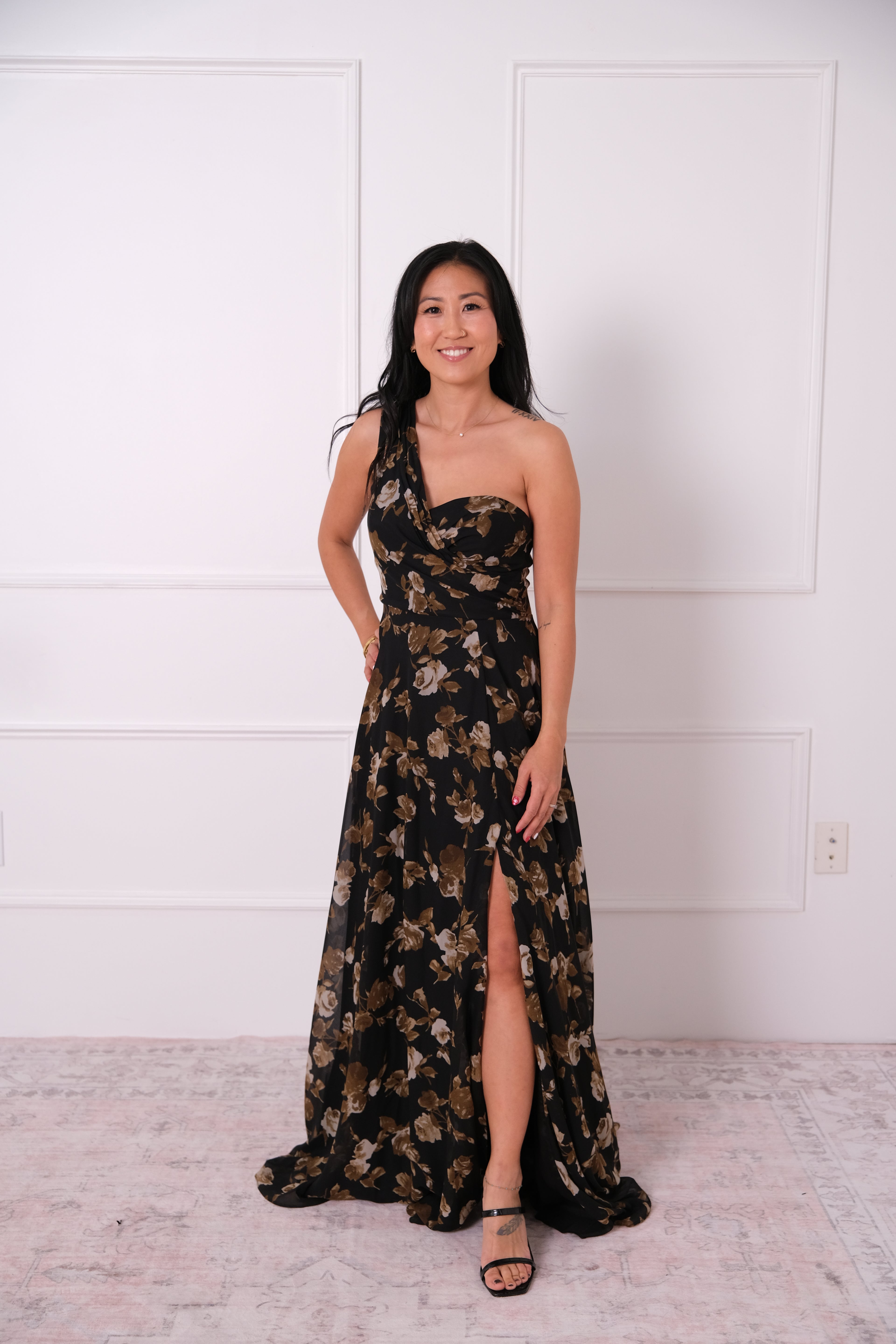 One-Shoulder Floral Maxi