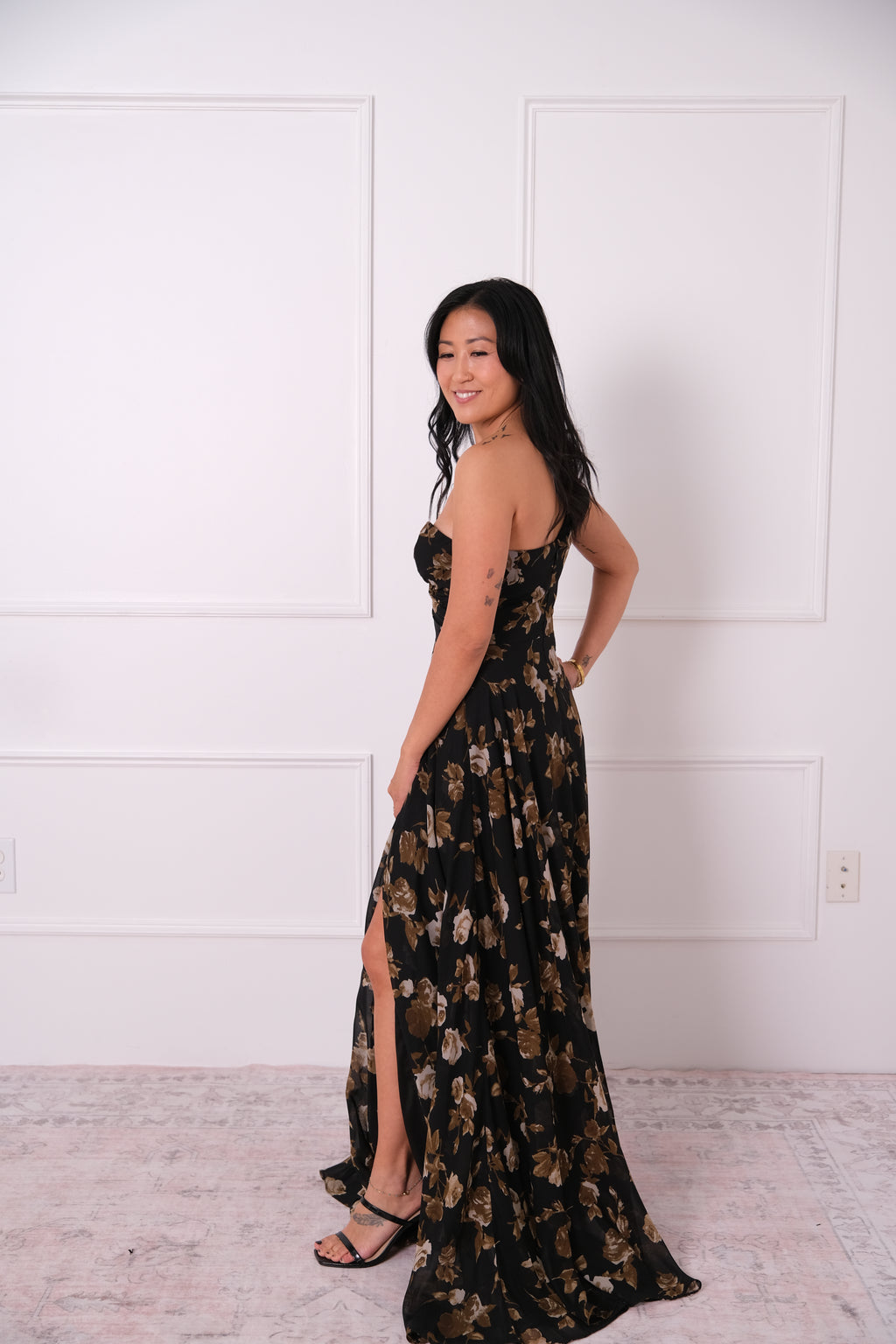 One-Shoulder Floral Maxi