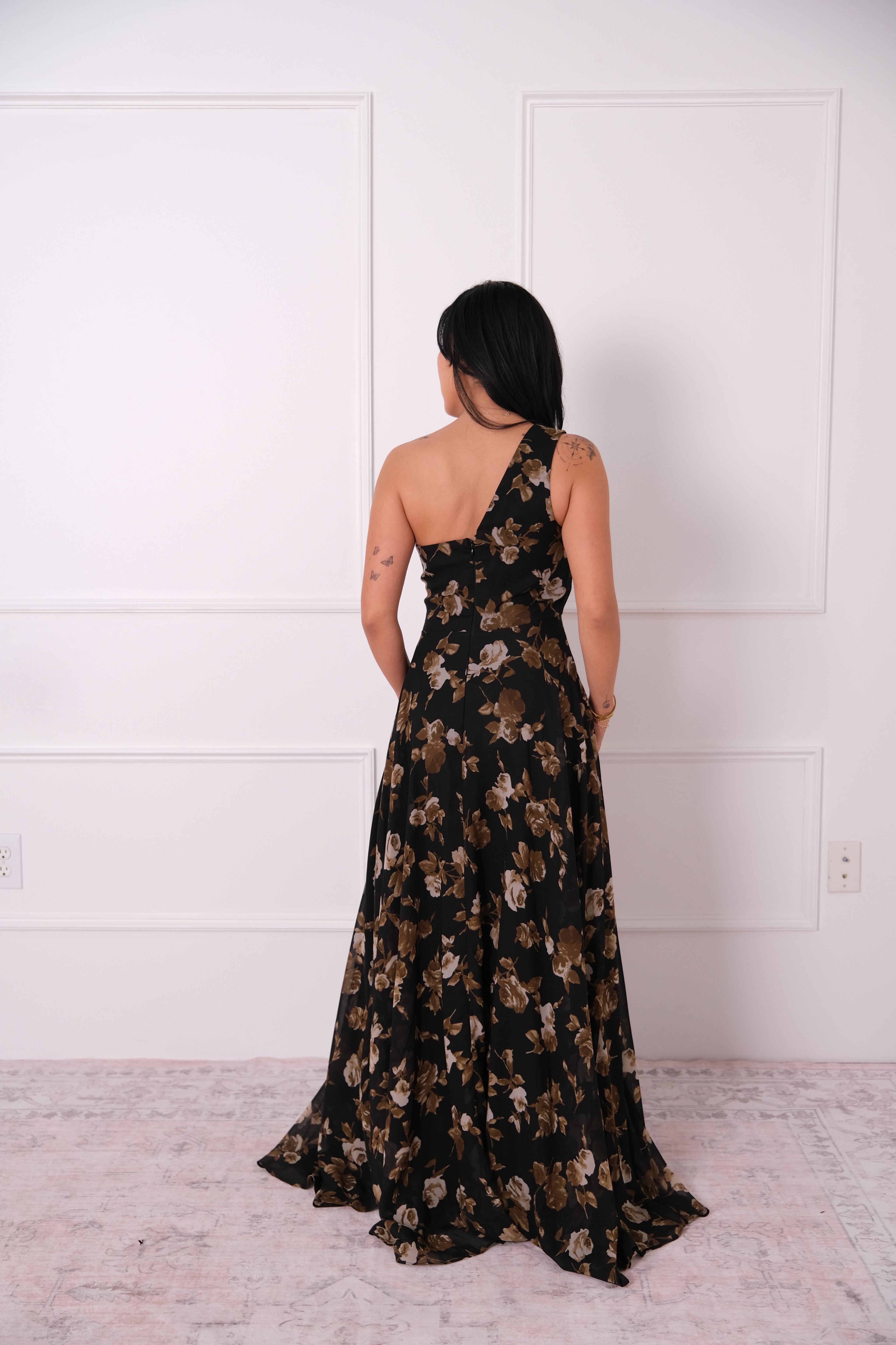 One-Shoulder Floral Maxi