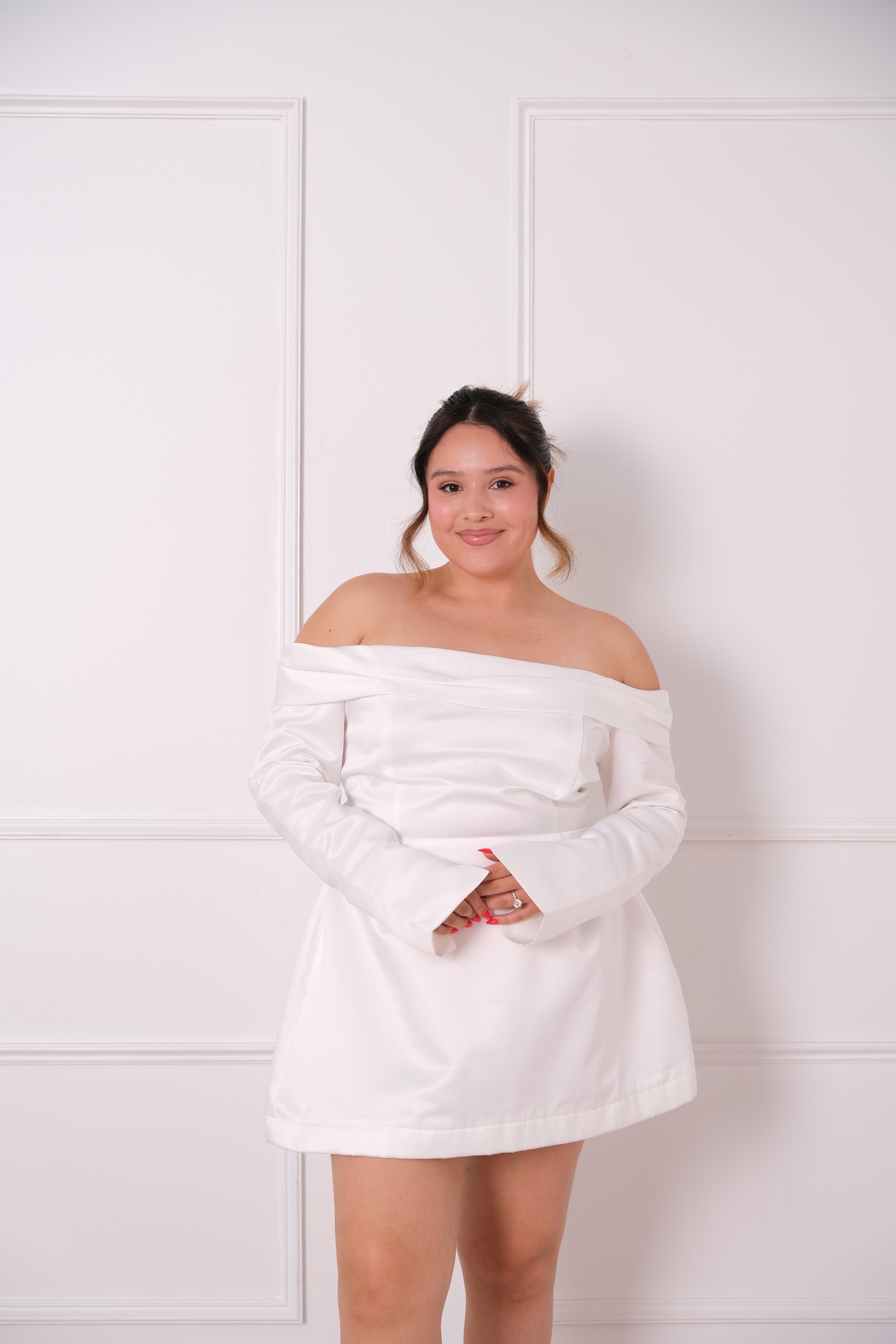 Satin Bardot Mini Dress