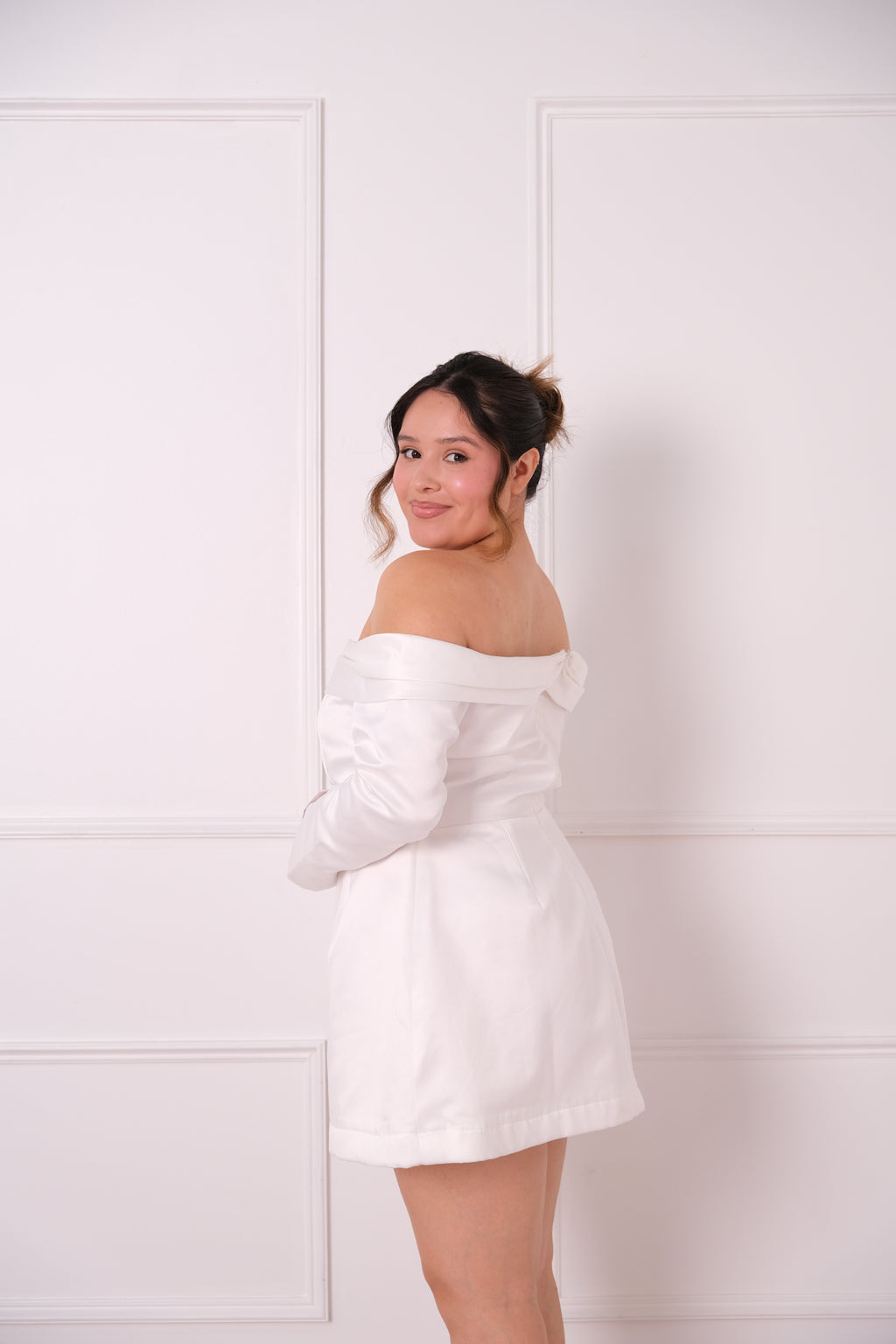 Satin Bardot Mini Dress